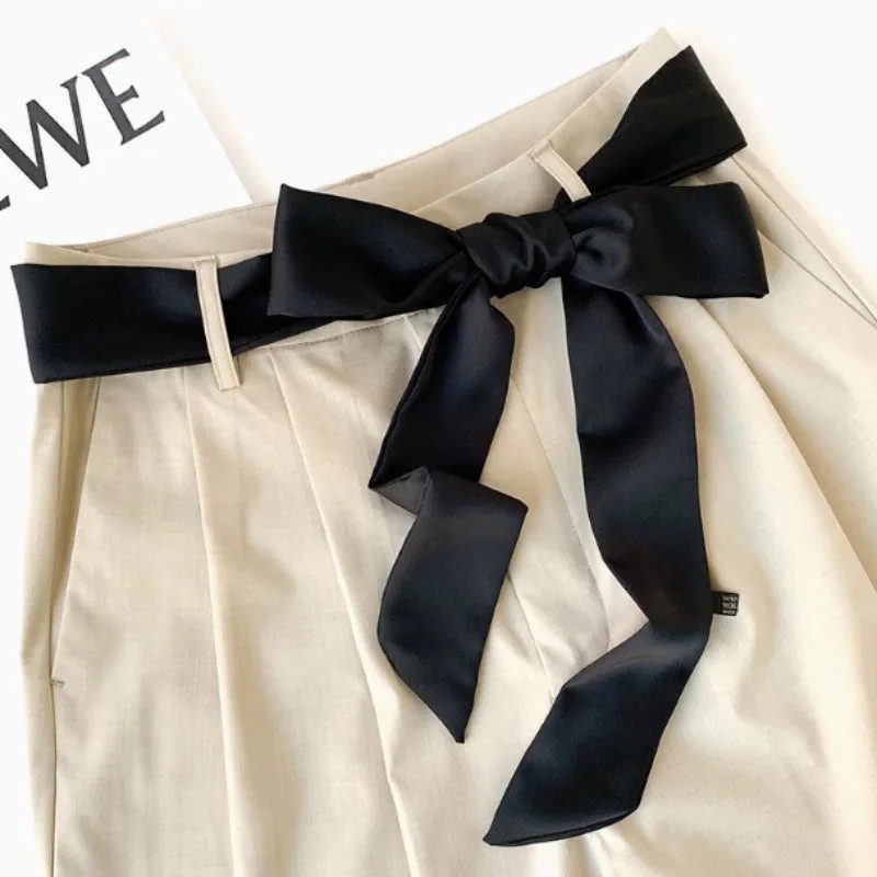 5x200cm Satin Silk Narrow Scarf Neckerchief Solid Neck Scarves Long Silk Thin Sc