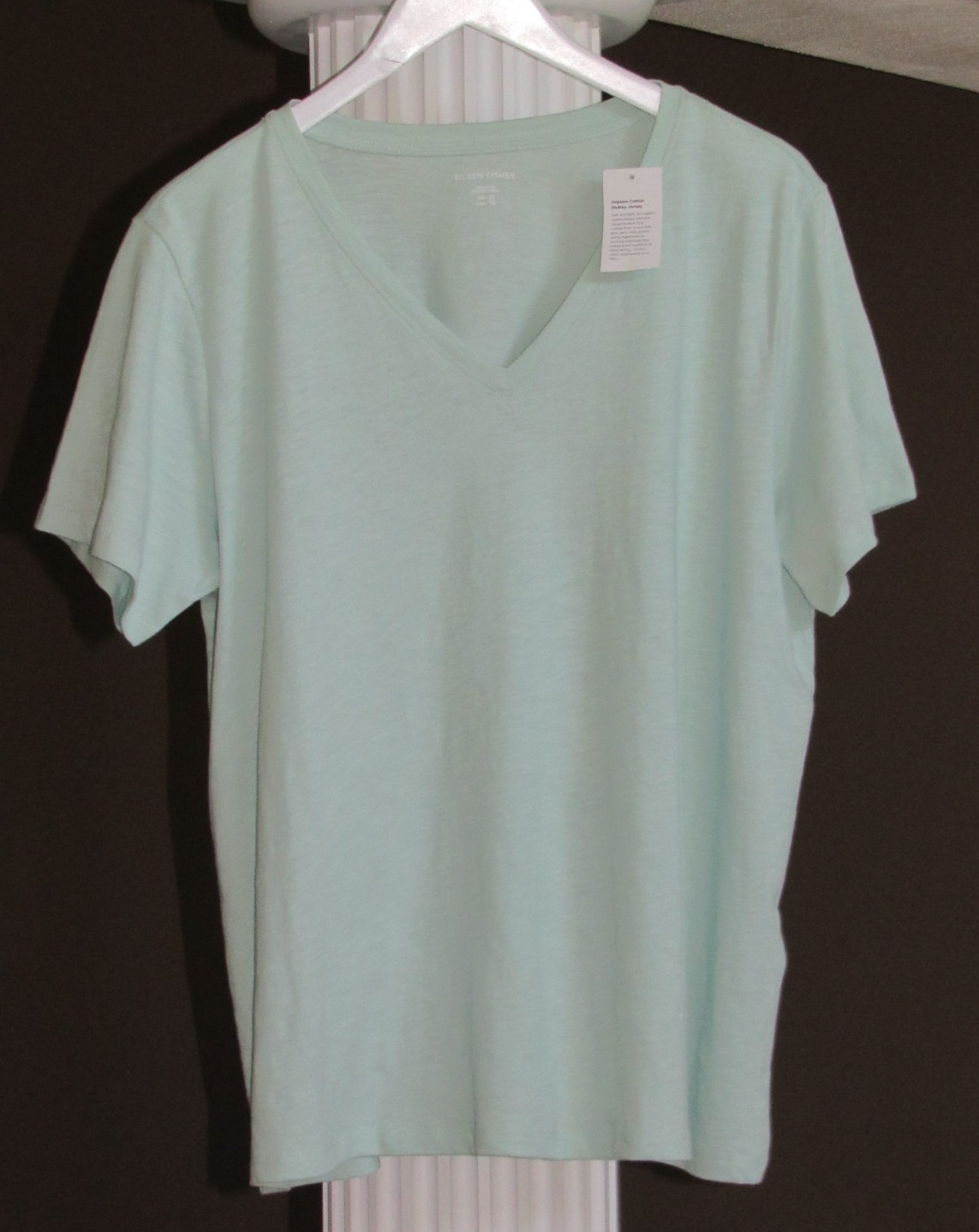 Eileen Fisher V-Neck SHORT SLEEVE Top 100% Organic Cotton Absinthe Sz XL NWT $68