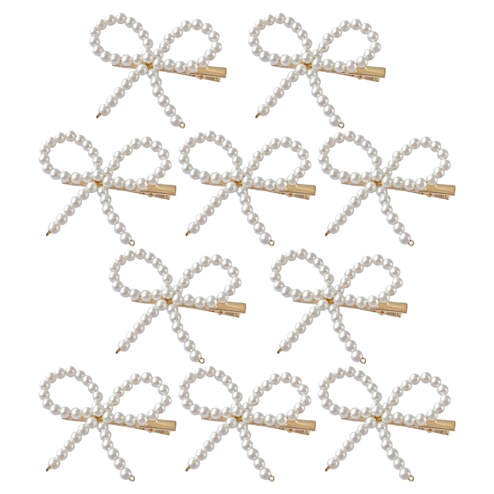 10PCS Pearl Bow Hair Clips, Elegant 1 Count (Pack of 10), White