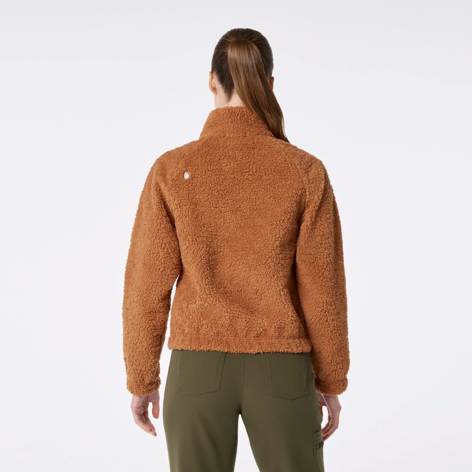 Figs On-Shift High Pile Fleece Bomber Jacket in Mocha, Size XXS