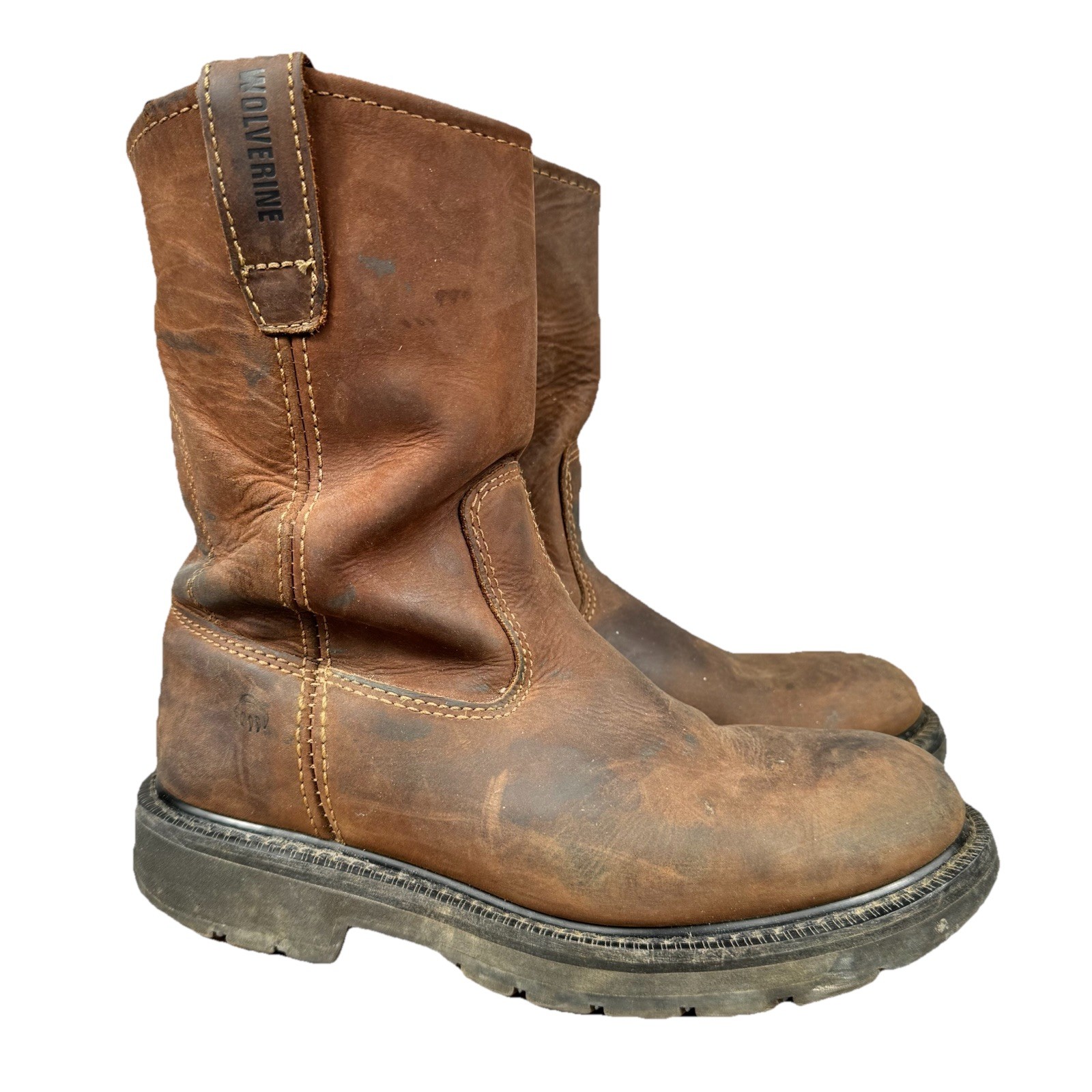 Wolverine Wellington Boots Mens 8 M Pull On Brown Leather Work Soft Toe W04727