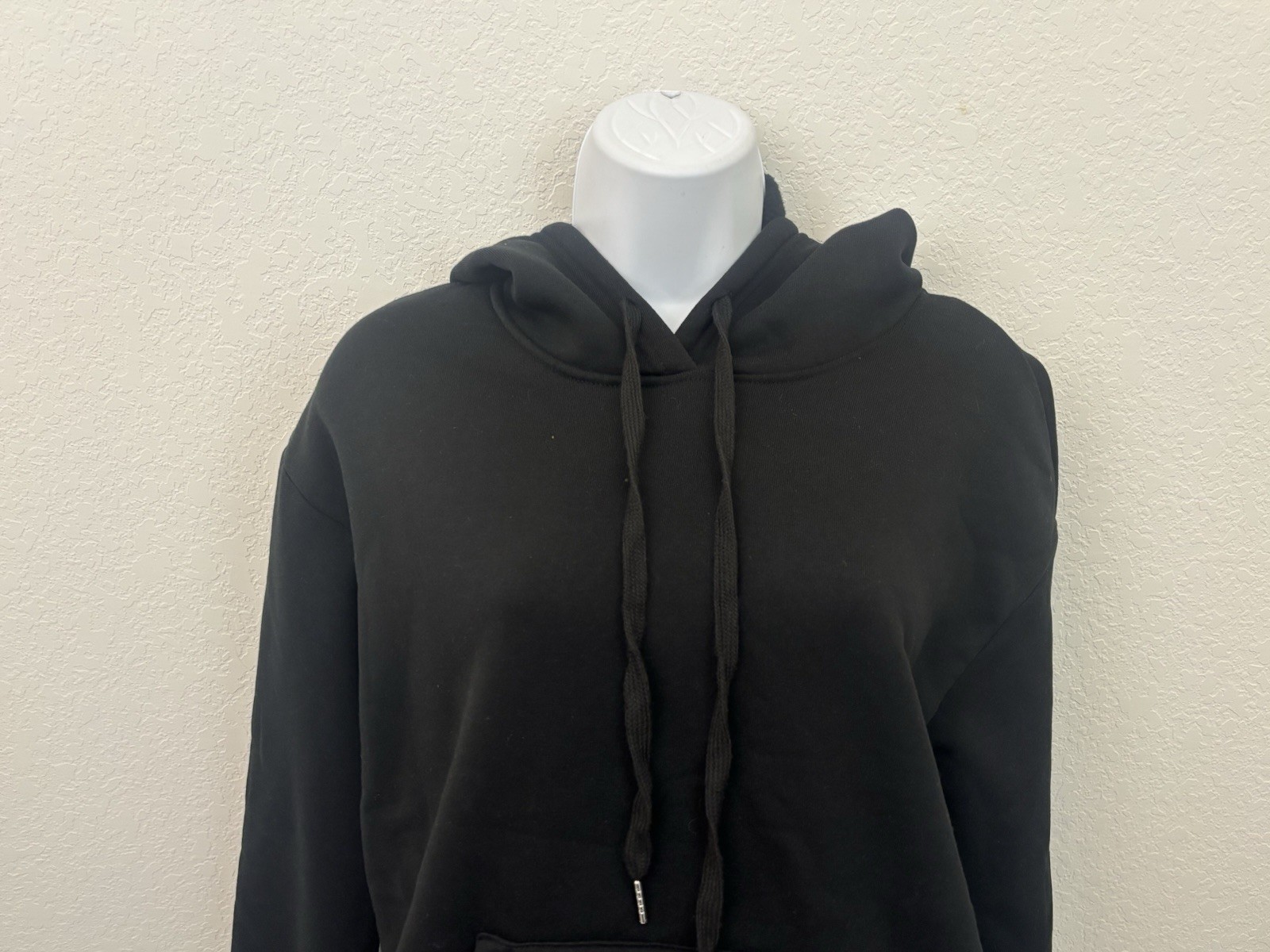 Shein Black Fleece Pullover Hoodie Kangaroo Pocket Drawstring Adult S Y2K