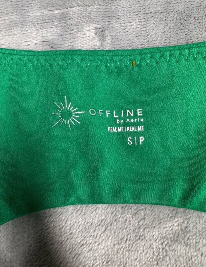 Aerie Offline Cropped Active Wear Long Sleeve Open Back Top In Green Small