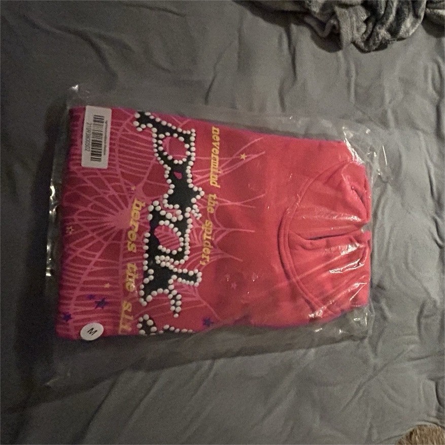 Pink Girls Pullover Hoodie Medium Graphic Print Nevermind the Spider Silk