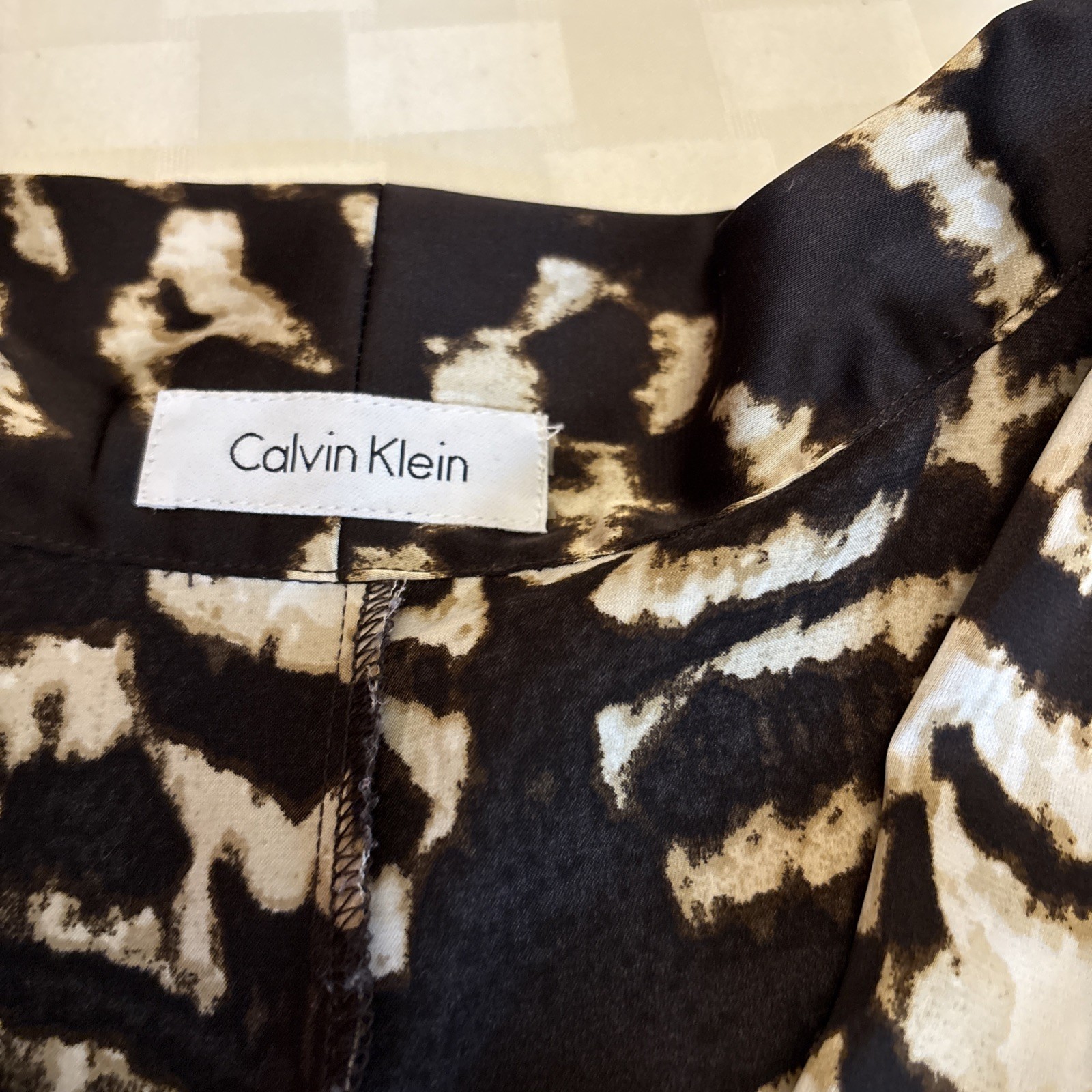 Calvin Klein Zebra Print Brown & Cream Print, Bow Tie V-Neck Button Sleeveless