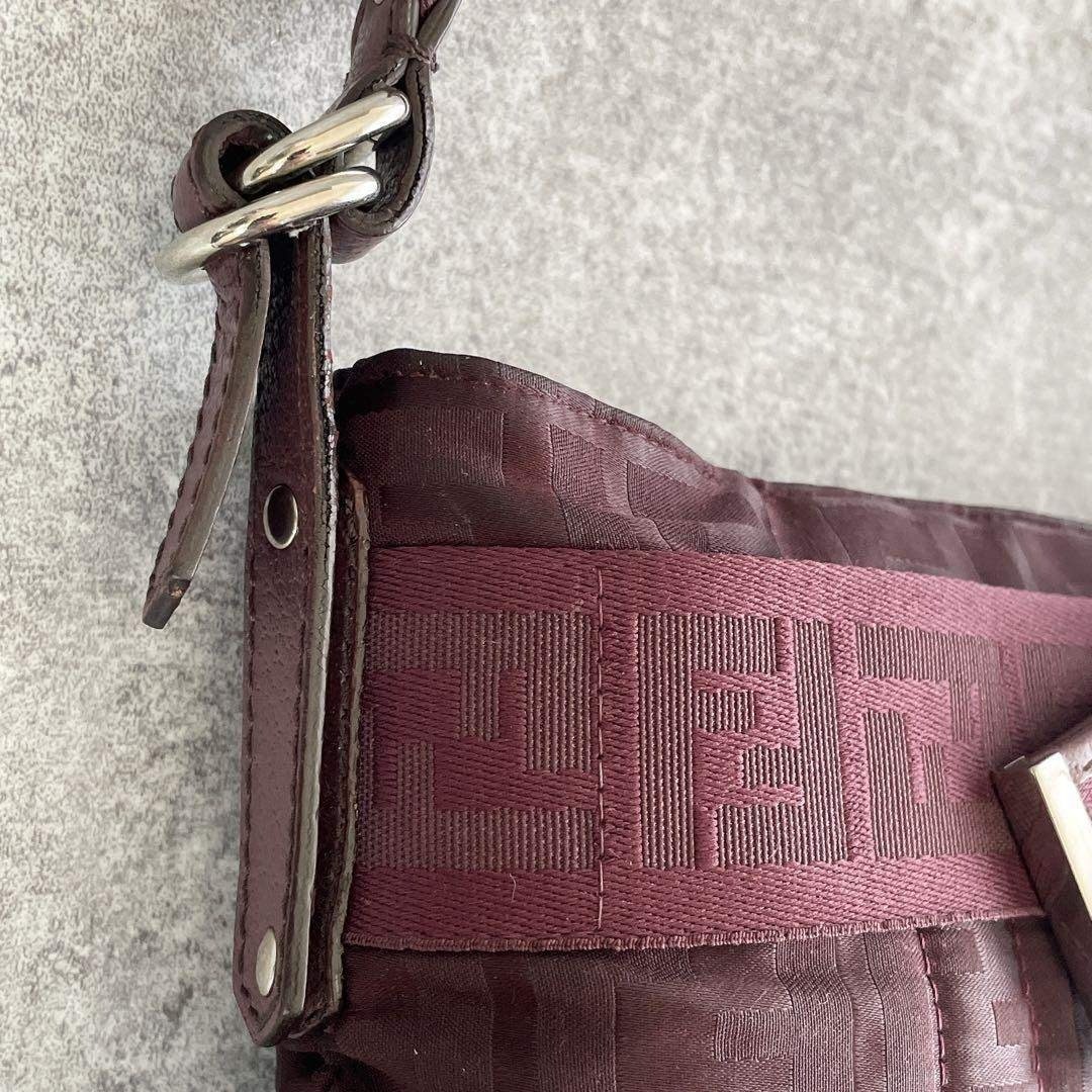 FENDI Zucca Mamma Bucket Shoulder Handbag Bordeaux Size: W:11.4 × H: 6.5 in.