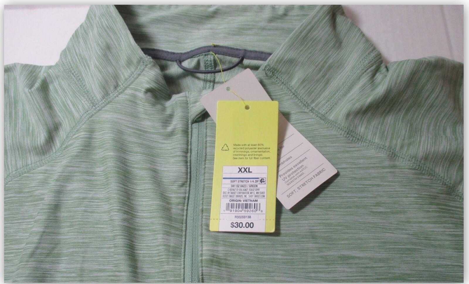 All in Motion men’s XXL athletic Pullover Green Soft Stretch 1/4 zip thumb hooks
