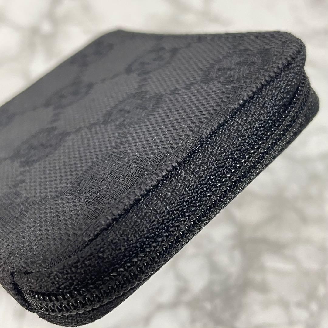 GUCCI Coin Case Round Zipper GG Mini Wallet Black