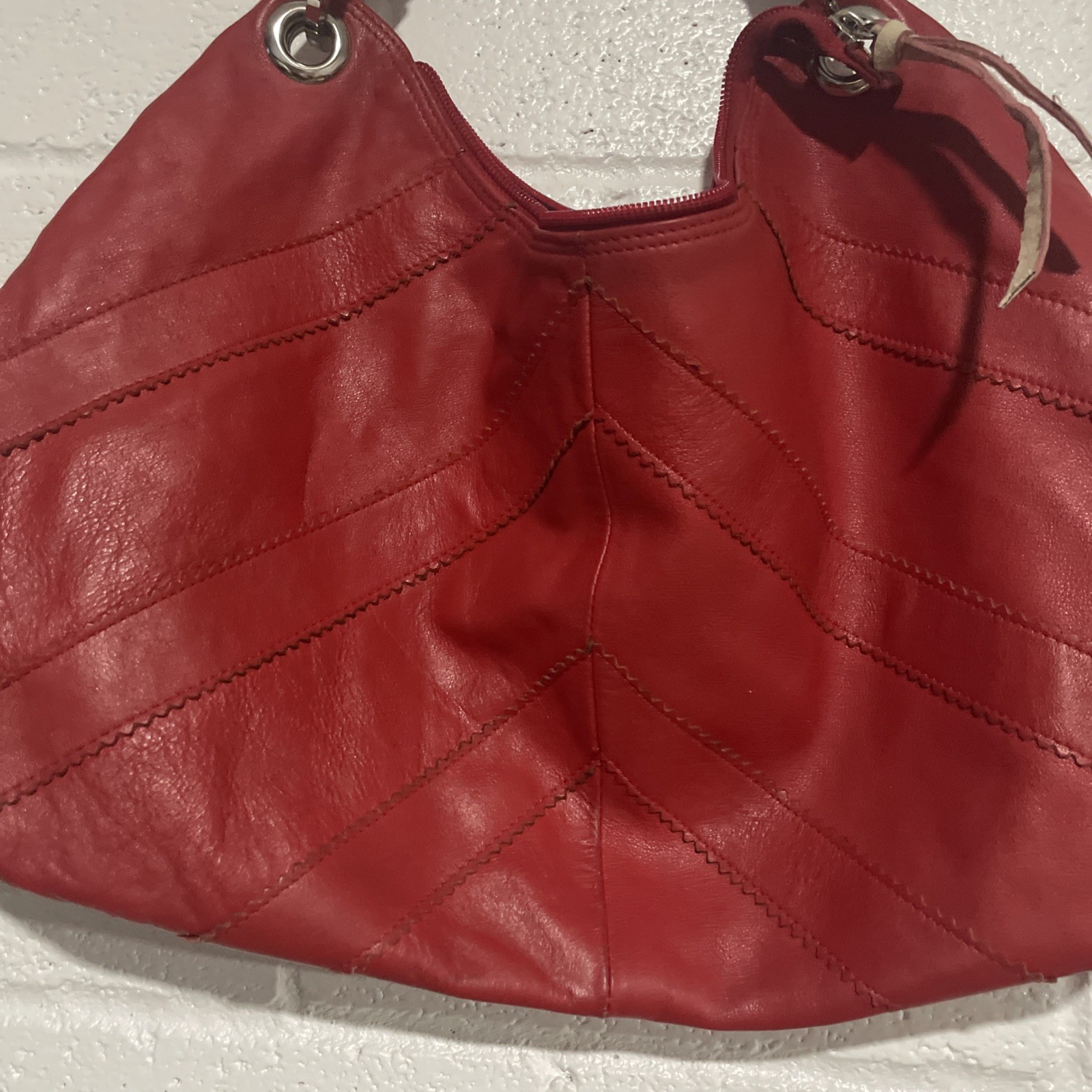 Falor Red Woven Handle Leather Women’s Tote Bag Slouchy Shoulder Bag READ