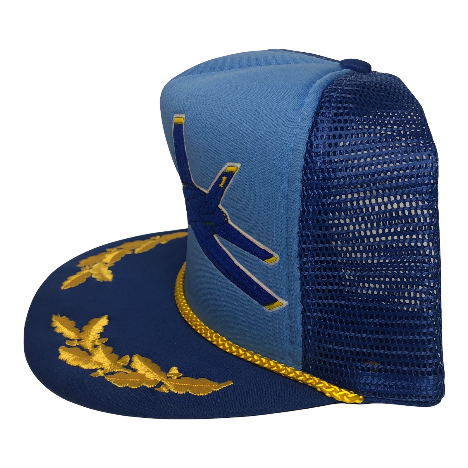 Vintage US Navy Blue Angels Trucker Hat Snapback Mesh Scrambled Eggs F-18 NOS