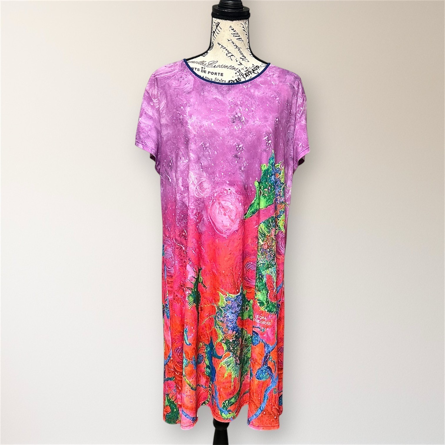 Leoma Lovegrove Petite XL Seahorse Art Shift Dress Colorful Beach Resort Travel