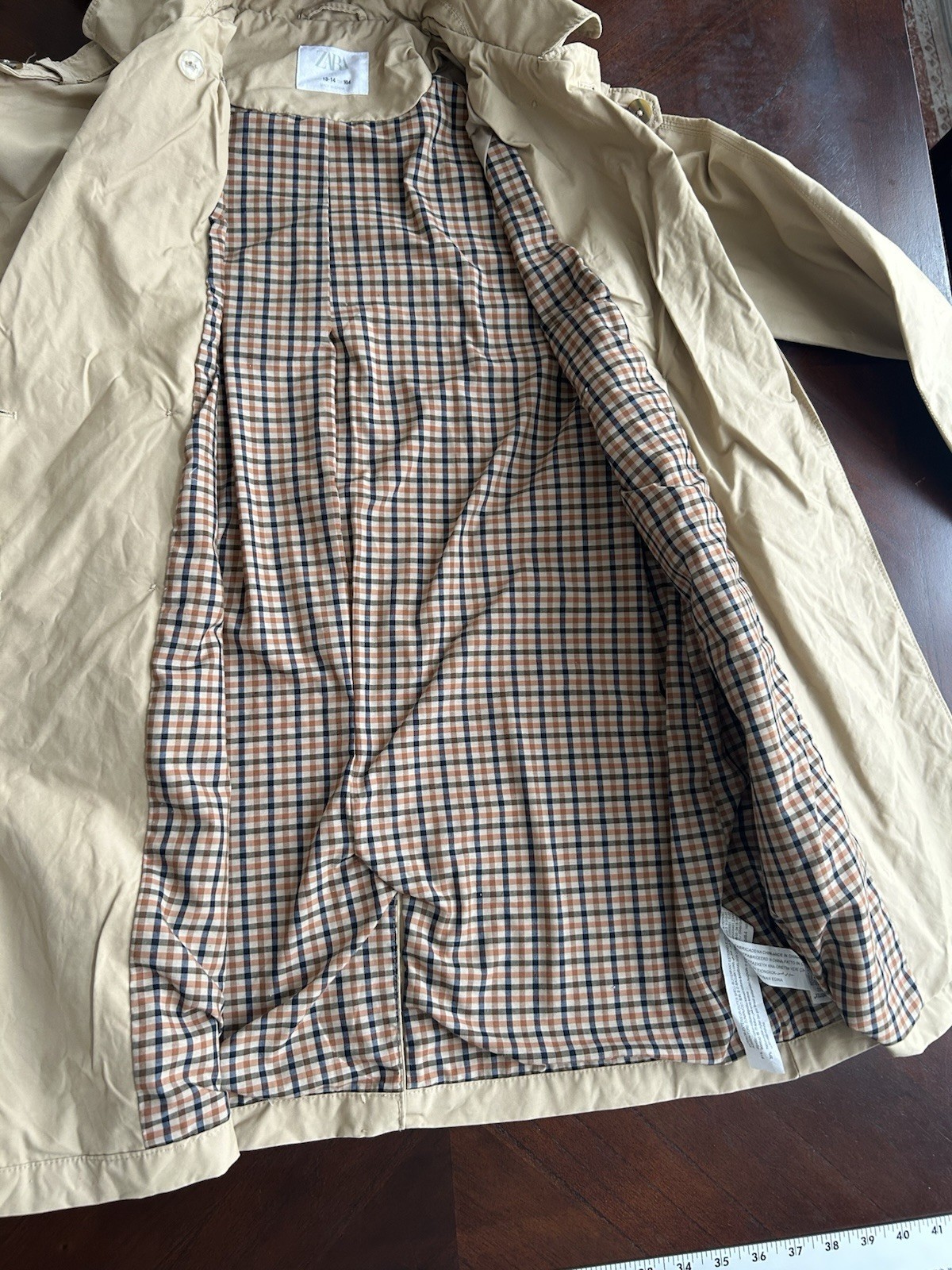 Zara Hooded Double-Breasted Trench Coat in Beige girl size 13-14