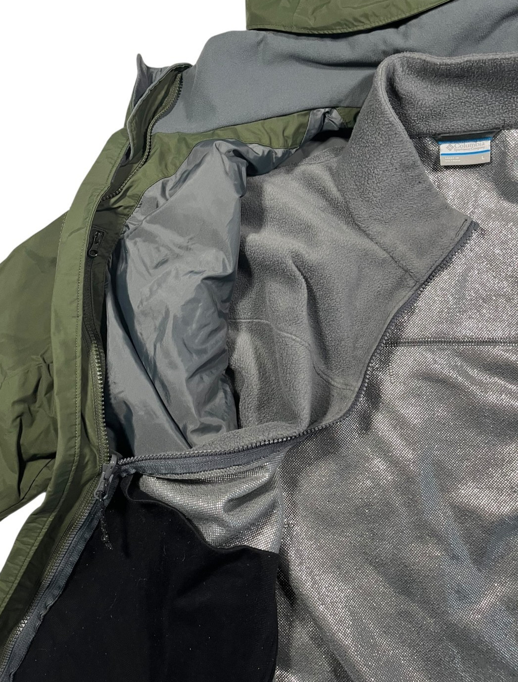 COLUMBIA OMNI-TECH Green Fleece-Lined 3-IN-1 WINTER JACKET Hike Ski Coat Men’s L