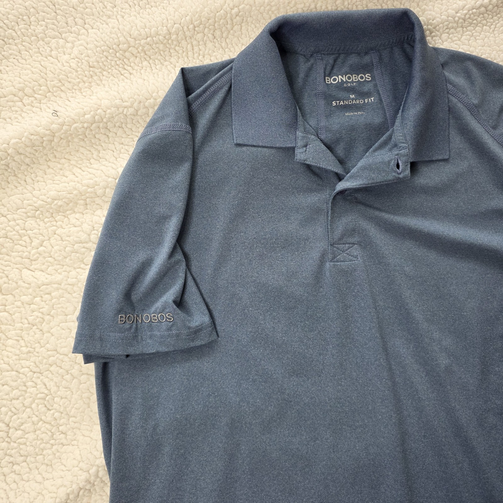 Bonobos Men’s M Blue Solid Short Sleeve Polo Shirt Standard Fit Collared
