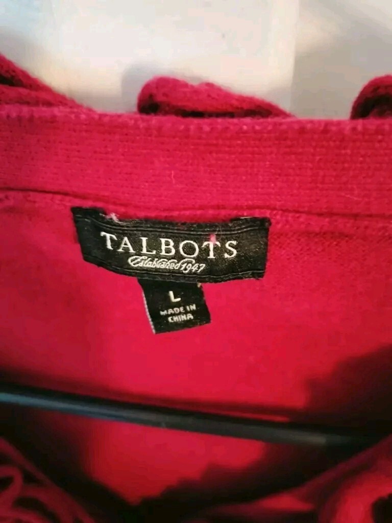 Talbots Large L Crimson Ruffled V-Neck Wool Blend Blouse Cottagecore Red