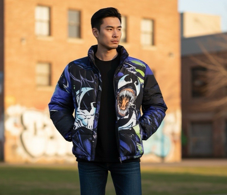 Marvel Venom Men’s S Puffer Jacket Black Purple Graphic NWOT