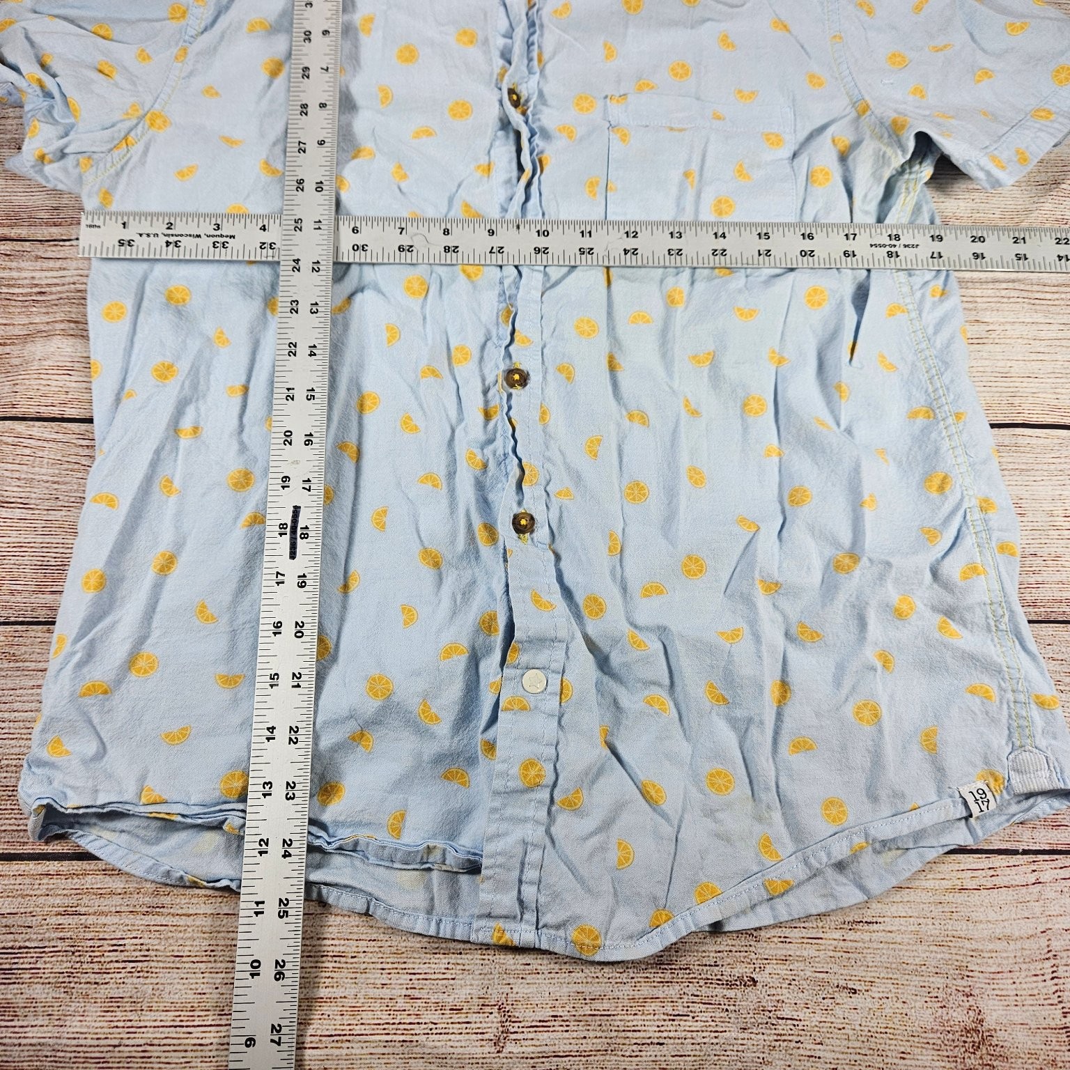 Sovereign Code Men’s Light Blue Yellow Lemon Print Cotton Short Sleeve Shirt M