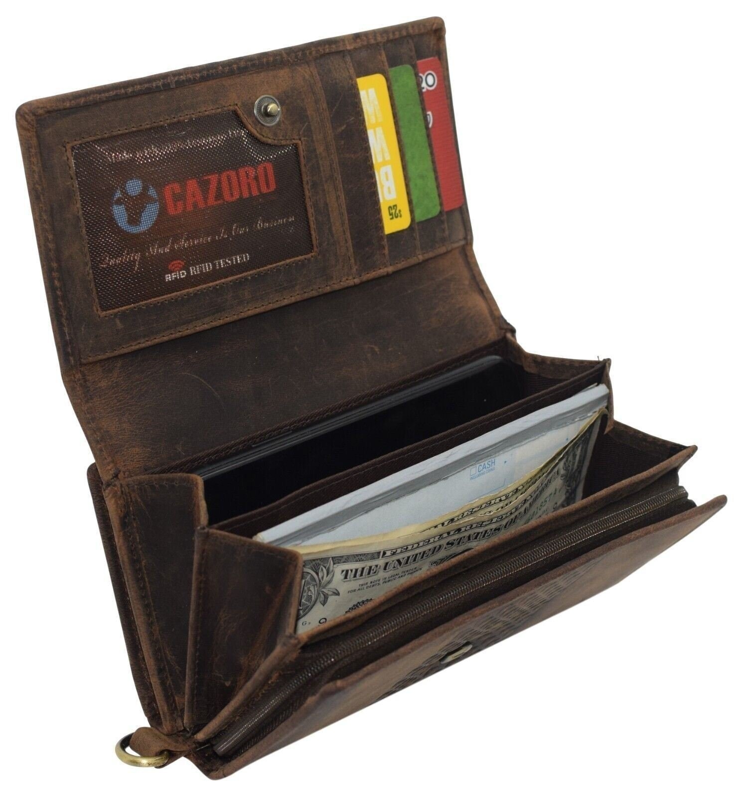 RFID Vintage Leather Large Clutch Purse Smartphone Hand Wristlet Women Wallet