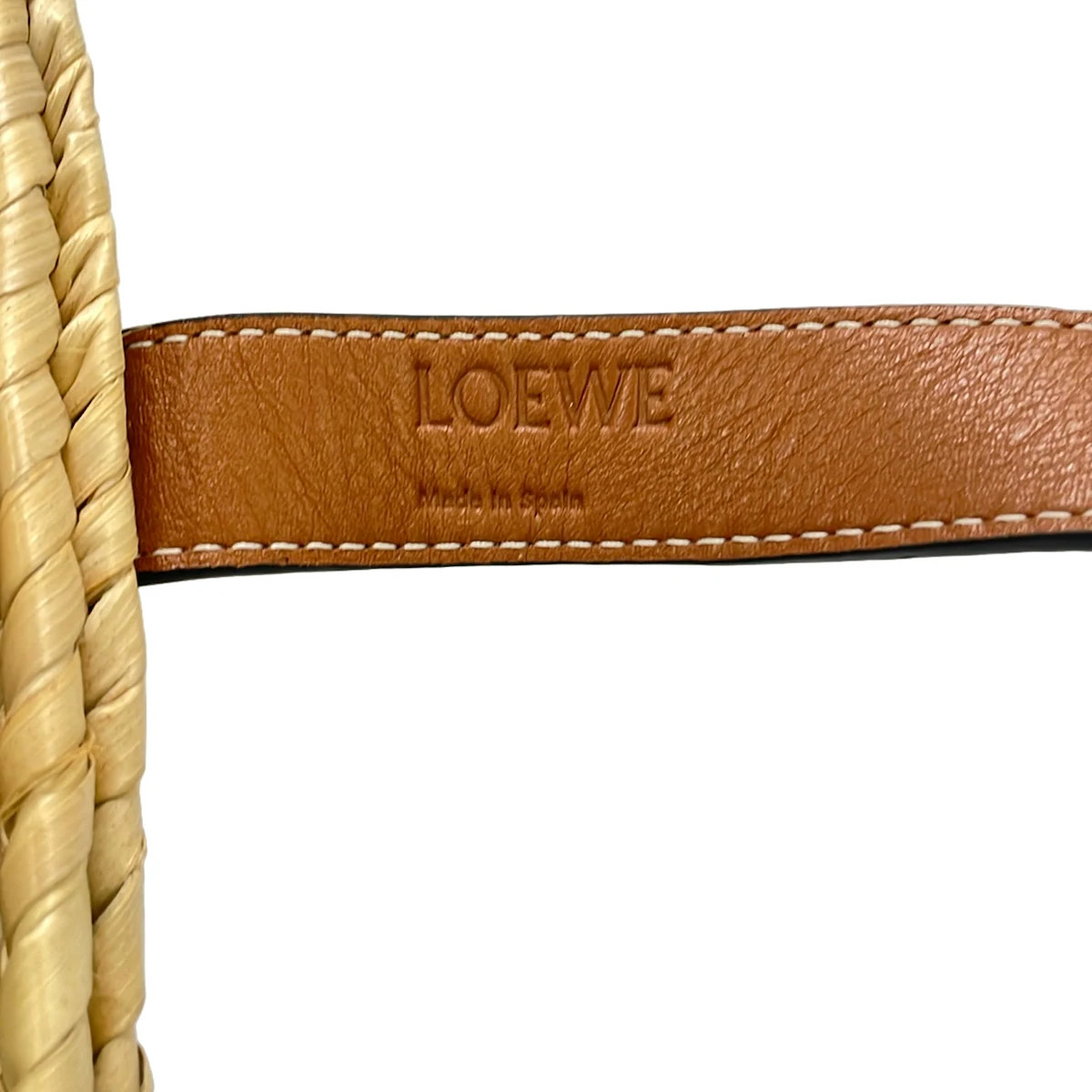 LOEWE Basket Beige Navy Brown Palm Leaf Calf Leather Tote Bag