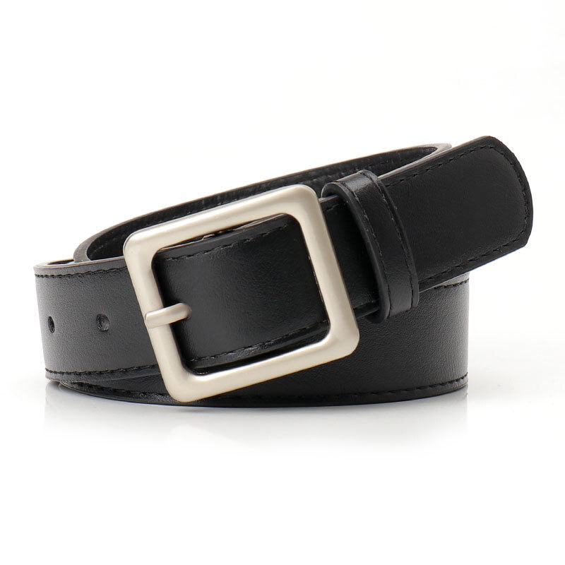 Vintage Faux Leather Belt Metal Square Buckle Womens Jeans Waistband