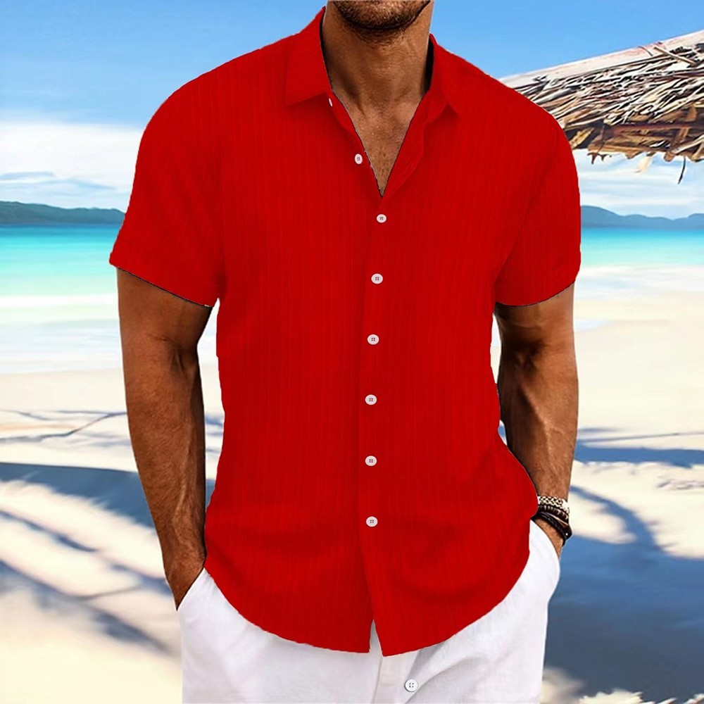 Striped Button Down T Shirts 2025 Men Grandad Summer Short Sleeve Casual Tops