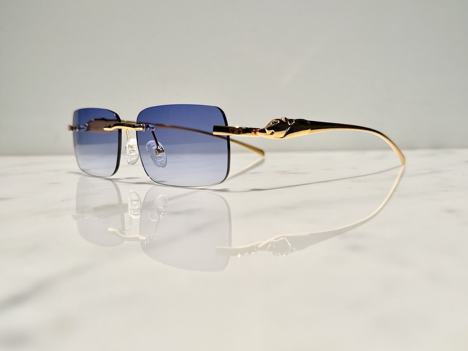 Bonano Glasses Sunglasses Panther Big C Diamond Cut Blue Lens Buffalo Horn Woods