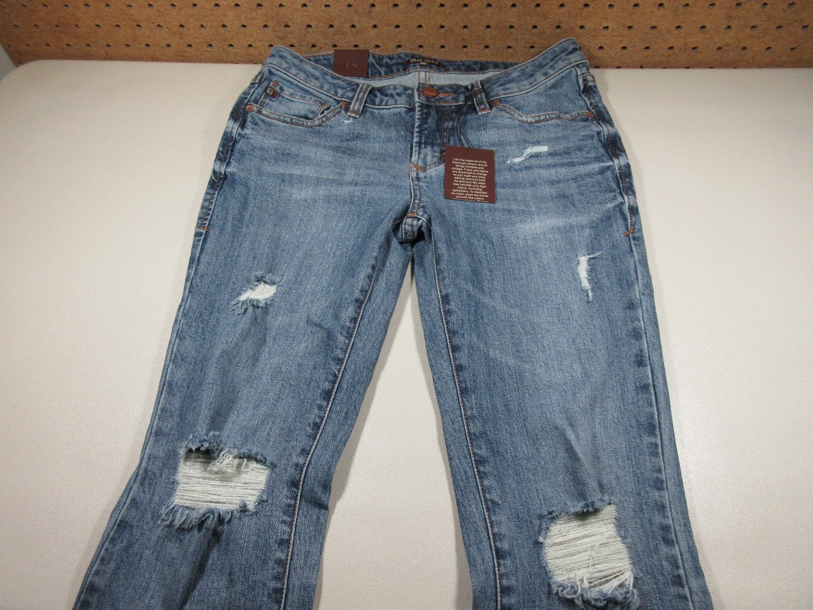 Dear John womens medium wash rips Playback straight stretch jeans 25×32 NWT