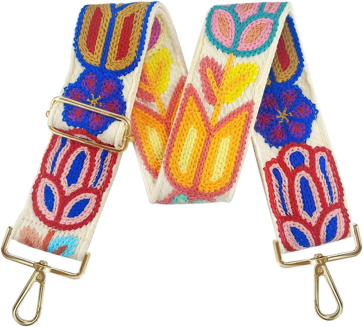 Embroidery Flower Purse Strap Replacement Crossbody 2 Inch Wide with Letter S Ke