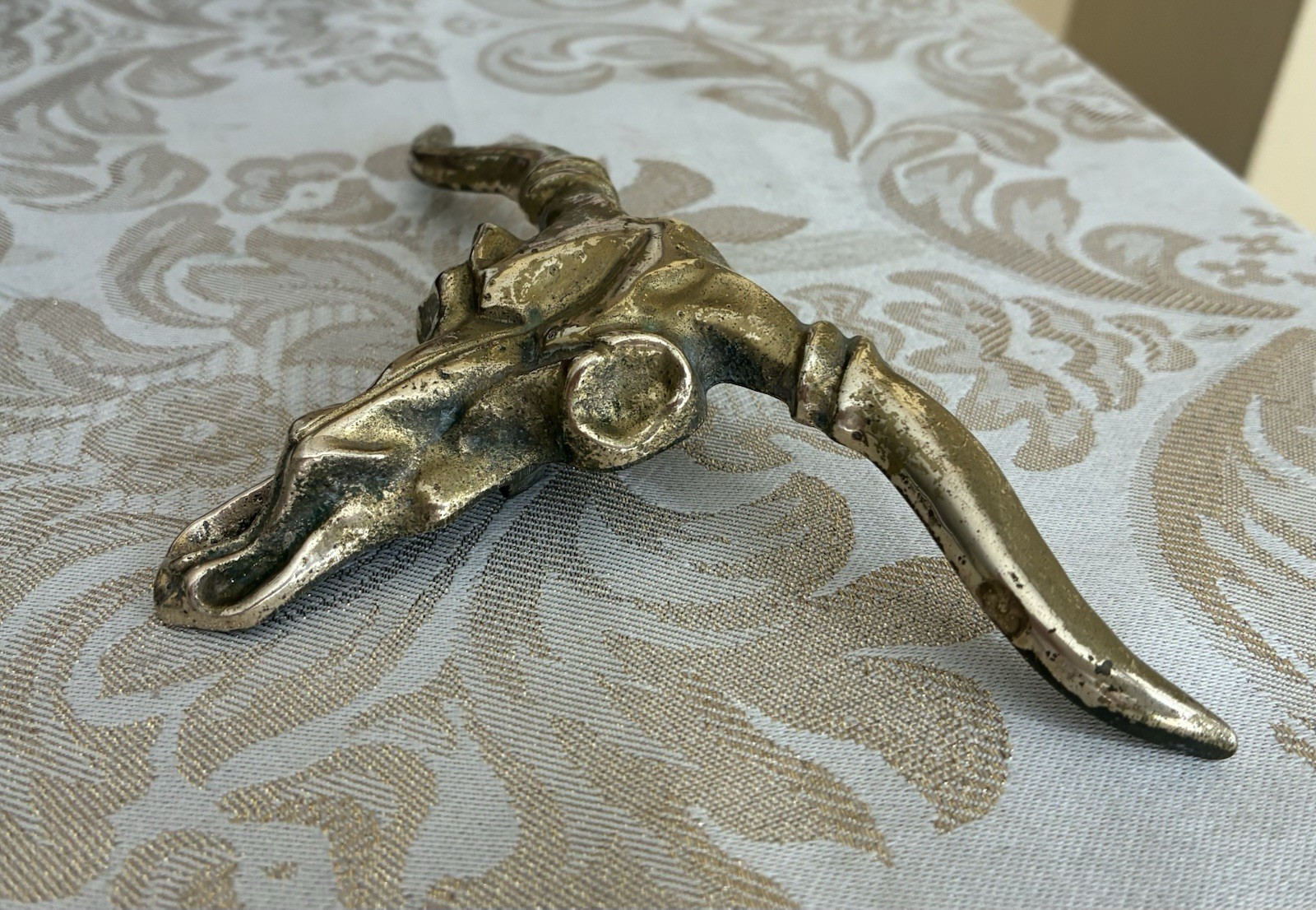 Vintage BARON Brass Longhorn Belt Buckle W/ sz 36 1.7” Leather Belt & 2nd Buckle