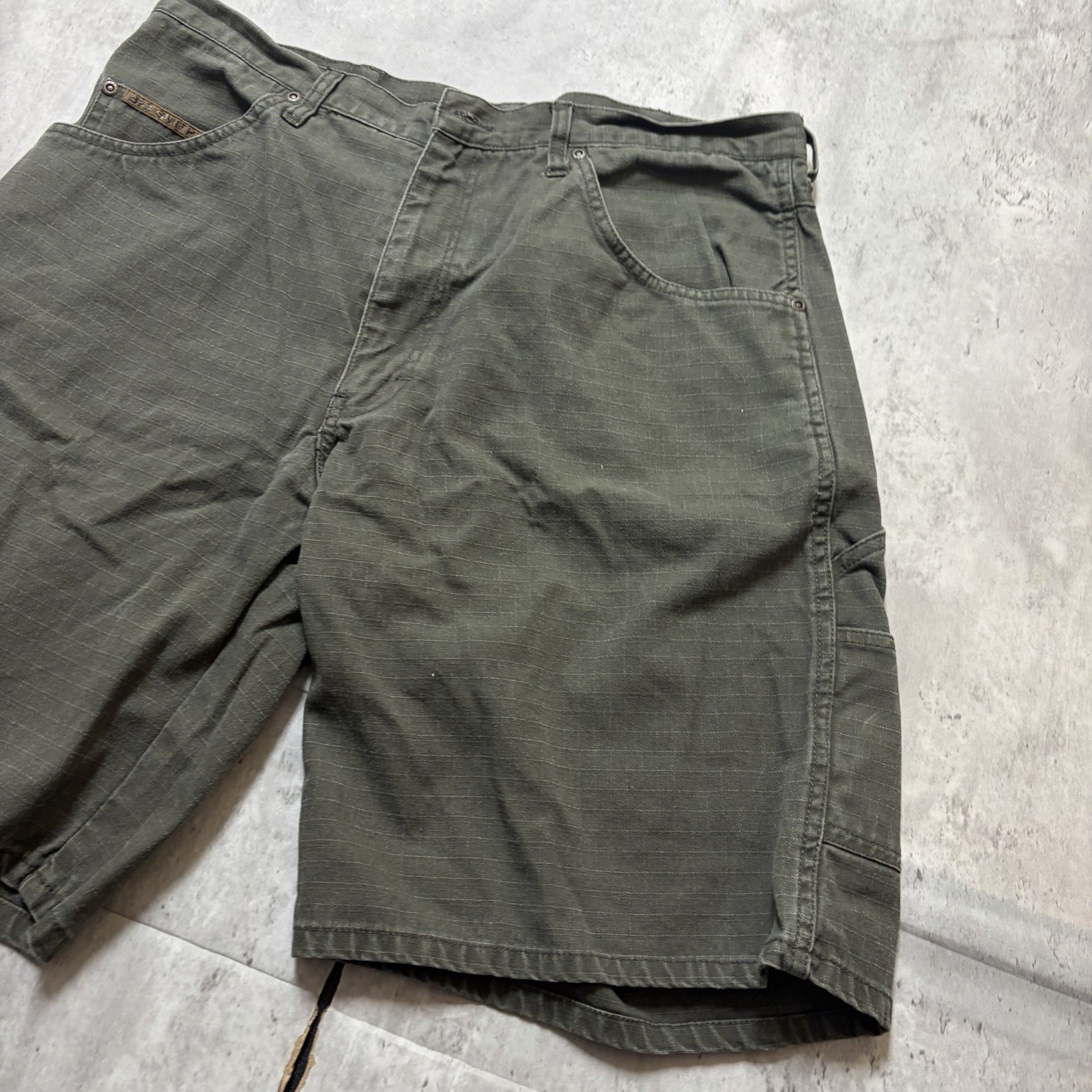Big Smith Mens Olive Green Ripstop Carpenter Shorts Size 34 Hammer Loop Utility