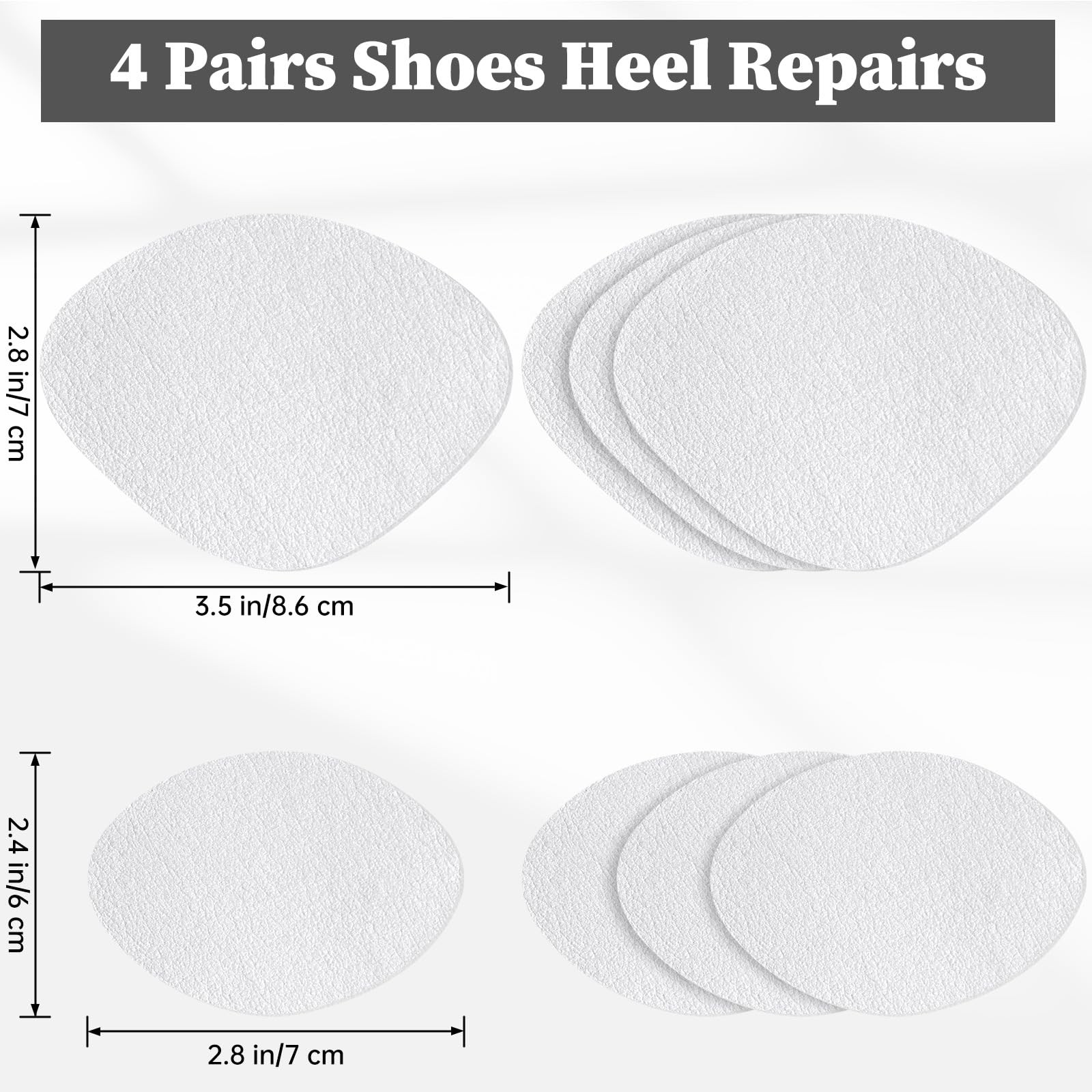 Shoe Heel Patch, 4 Pairs 2 Sizes 3.5 in × 2.8 in, × 2.4 White