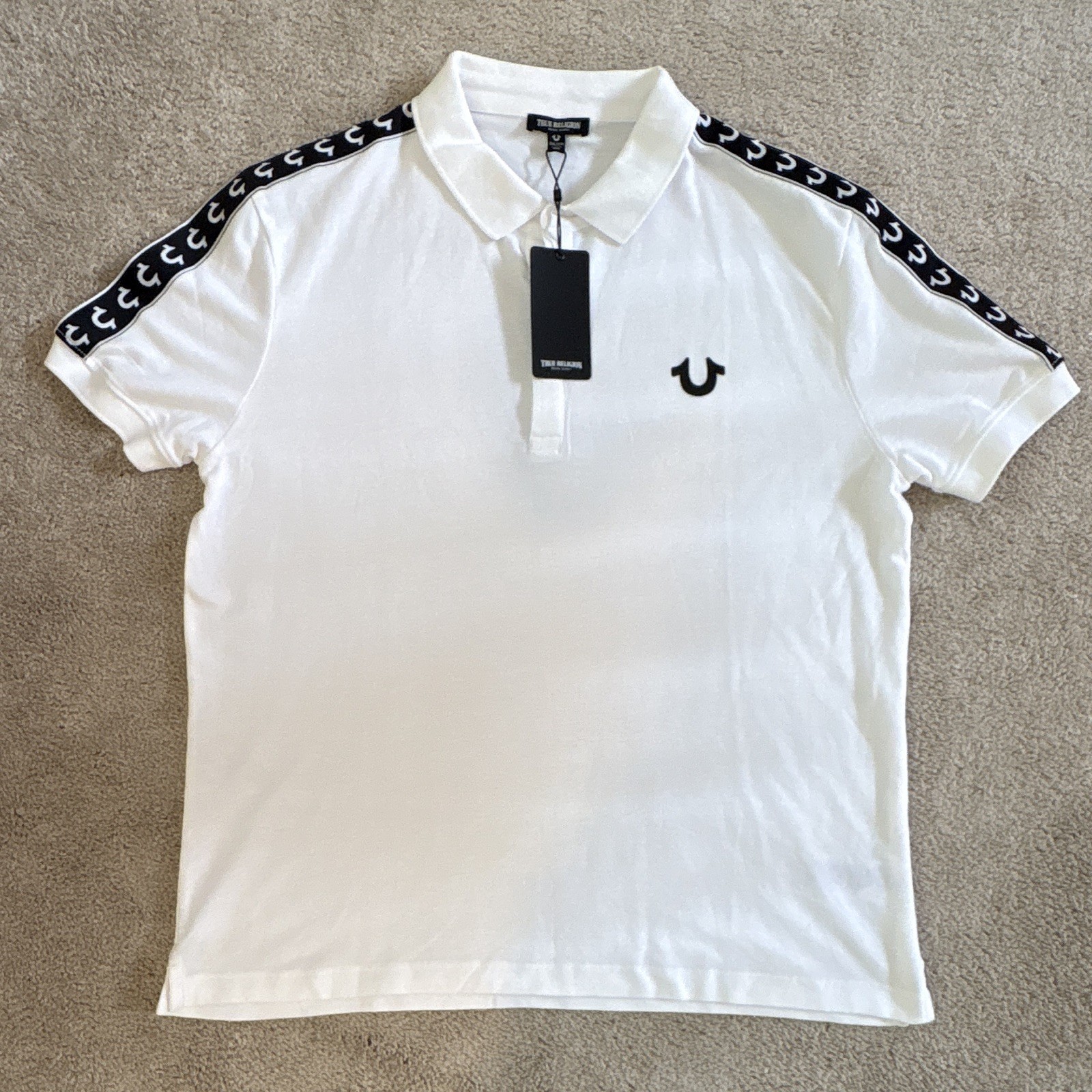 True Religion Men’s Optic White Horseshoe Logo Polo Short Sleeve XXL