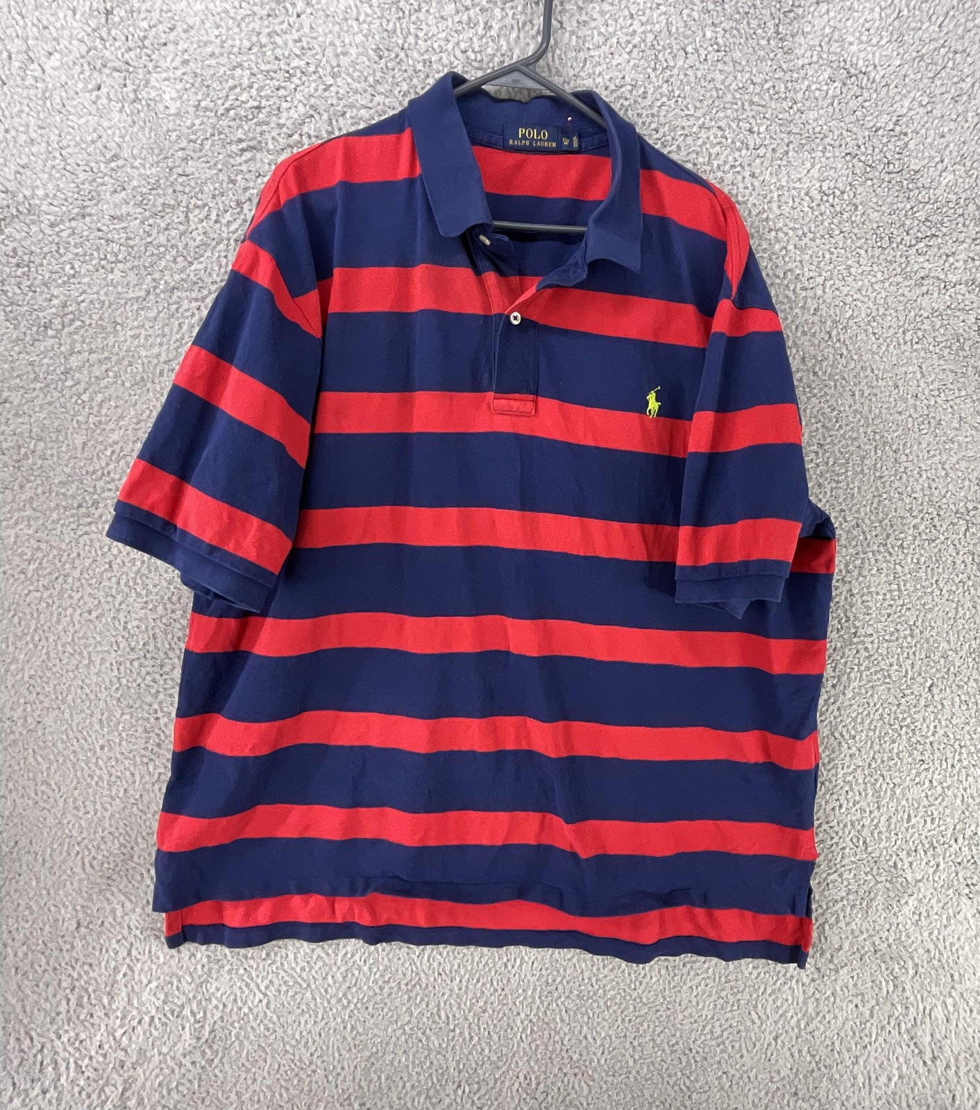 Polo Ralph Lauren Polo Shirt Mens Big 2X Blue Red Striped Embroidered Pony Rugby