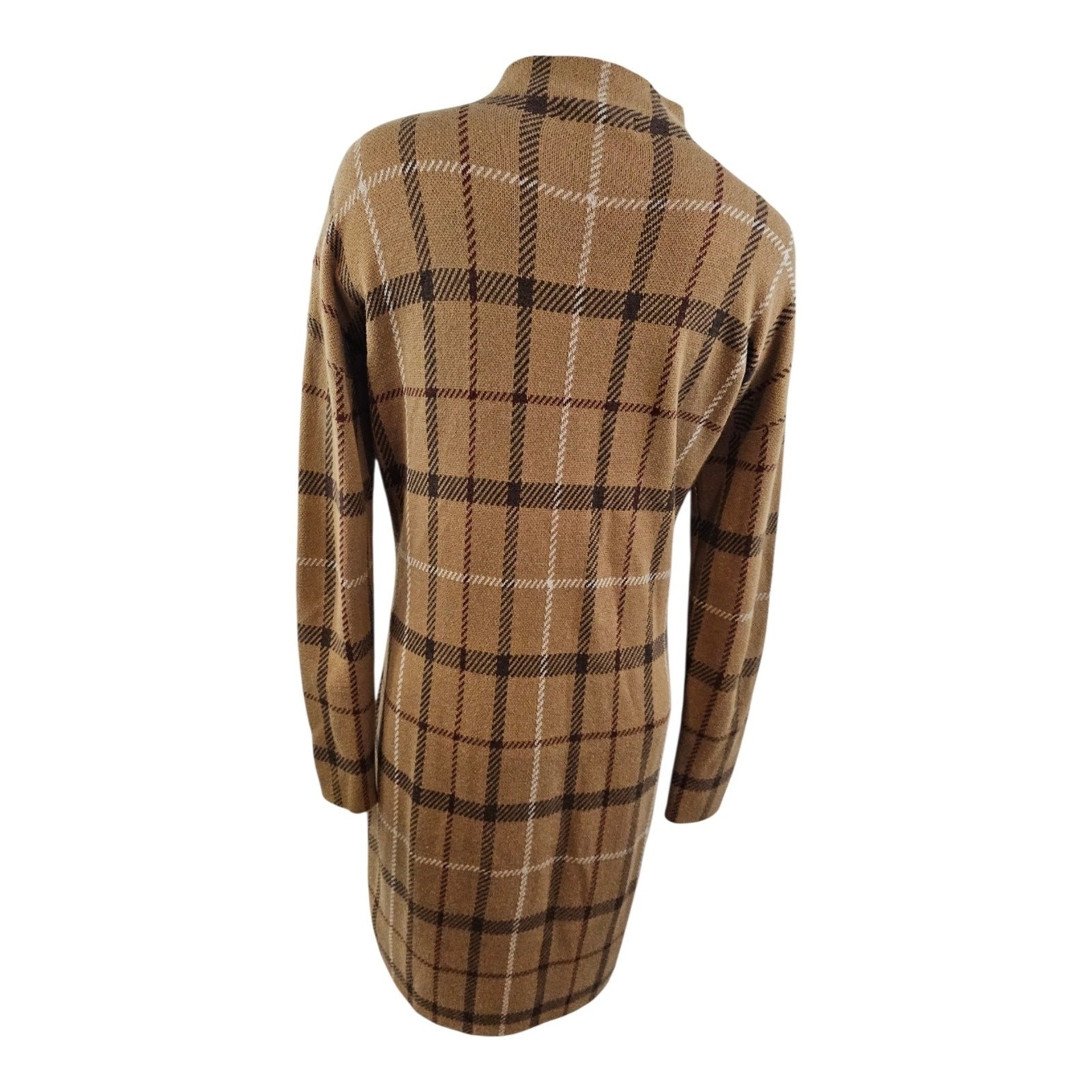 Rachel Zoe Size M Tan Plaid Sweater Dress Windowpane Knit