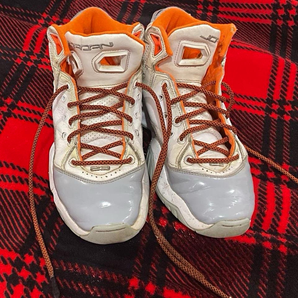 Jordan Air Jordan 23 Men’s High-Top Leather Lace-Up Sneakers White Gray Orange