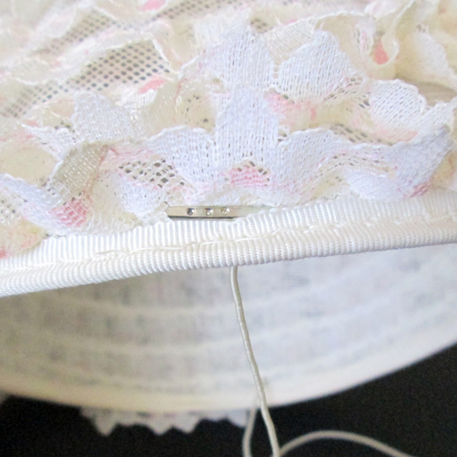 Vintage Lace Ruffle Pillbox Hat Ribbon Roses Grosgrain Ribbon Wedding Church