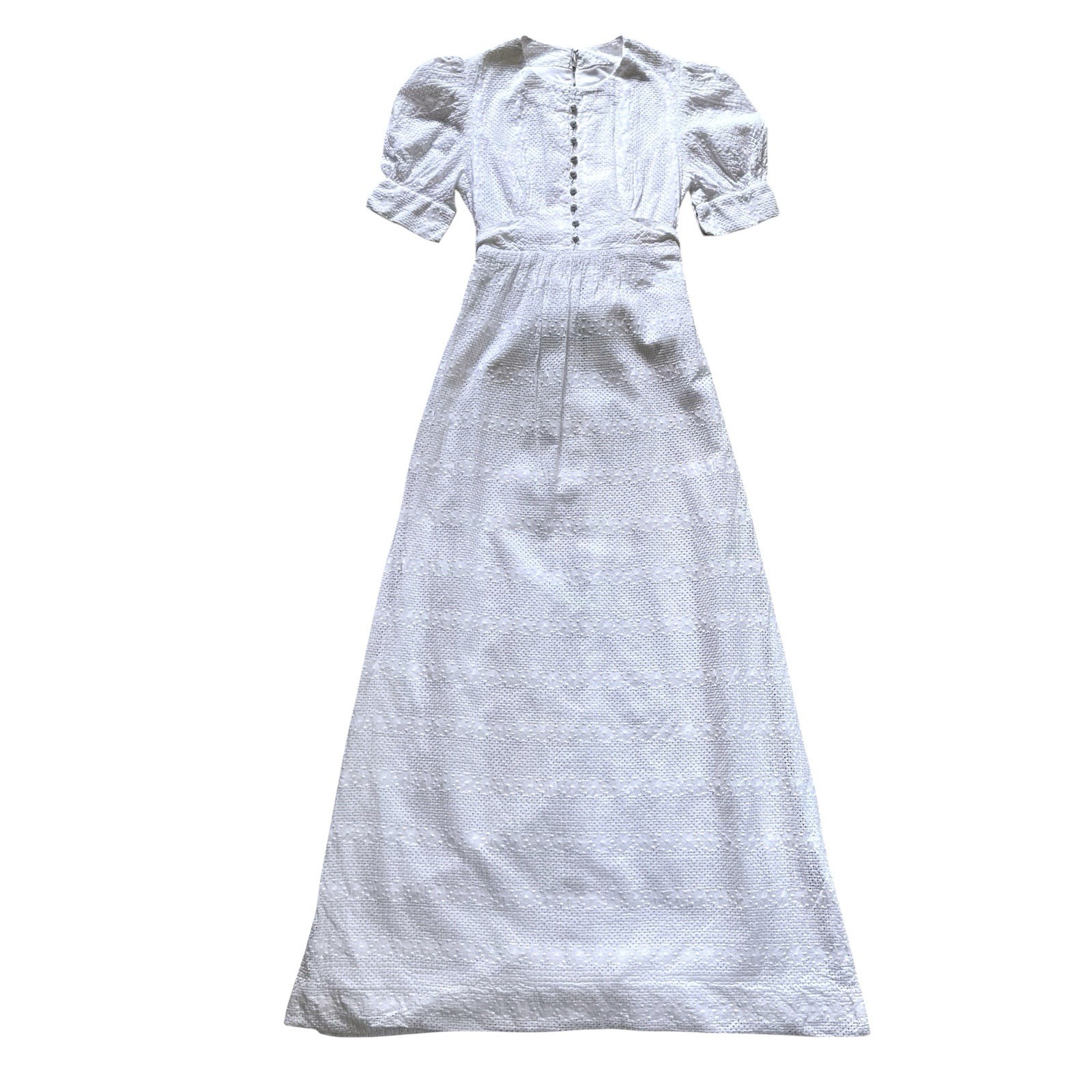 60s Vintage White Eyelet Maxi Dress Formal Prairie XXS