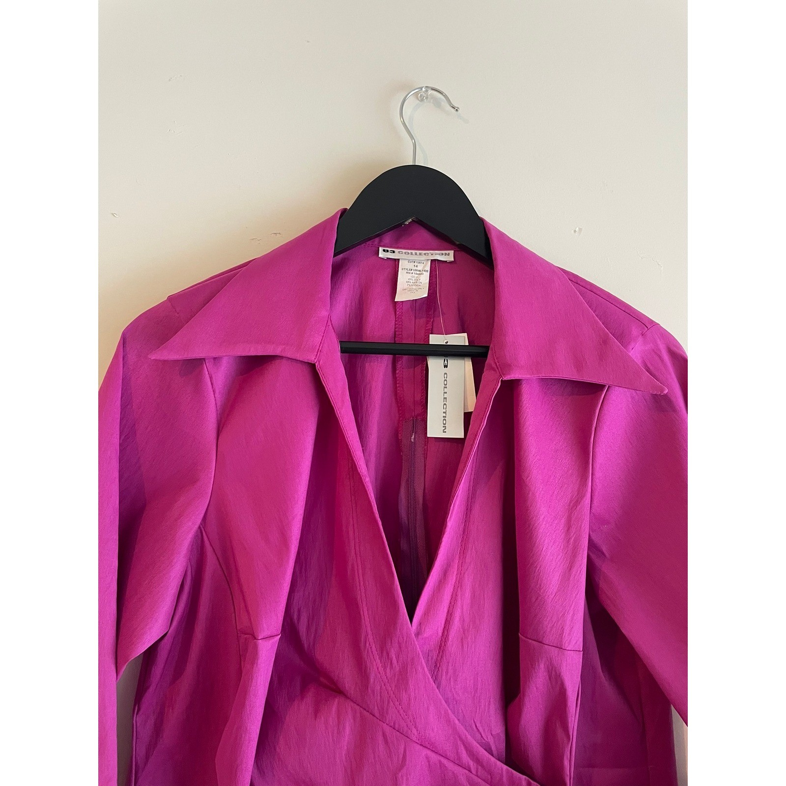 U3 Collection Magenta Wrap Blouse 3/4 Sleeve Size 14