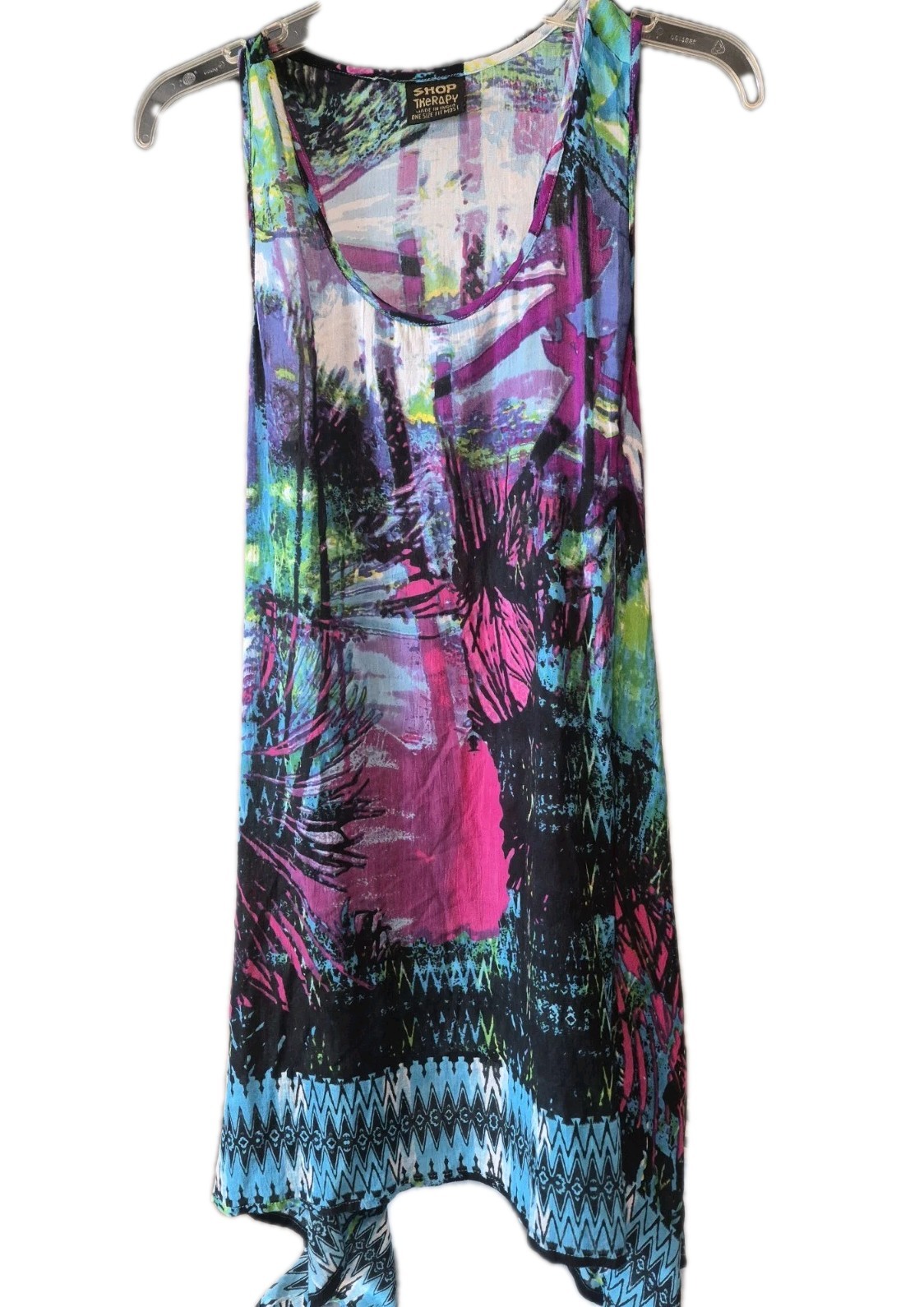 ​Shop Therapy Rayon Tank Dress One Size Boho Festival Psychedelic Handkerchief