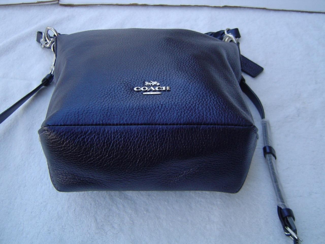 AUTHENTIC COACH METALLIC BLUE PEBBLE LEATHER MINI ABBY DUFFEL BAG #87691