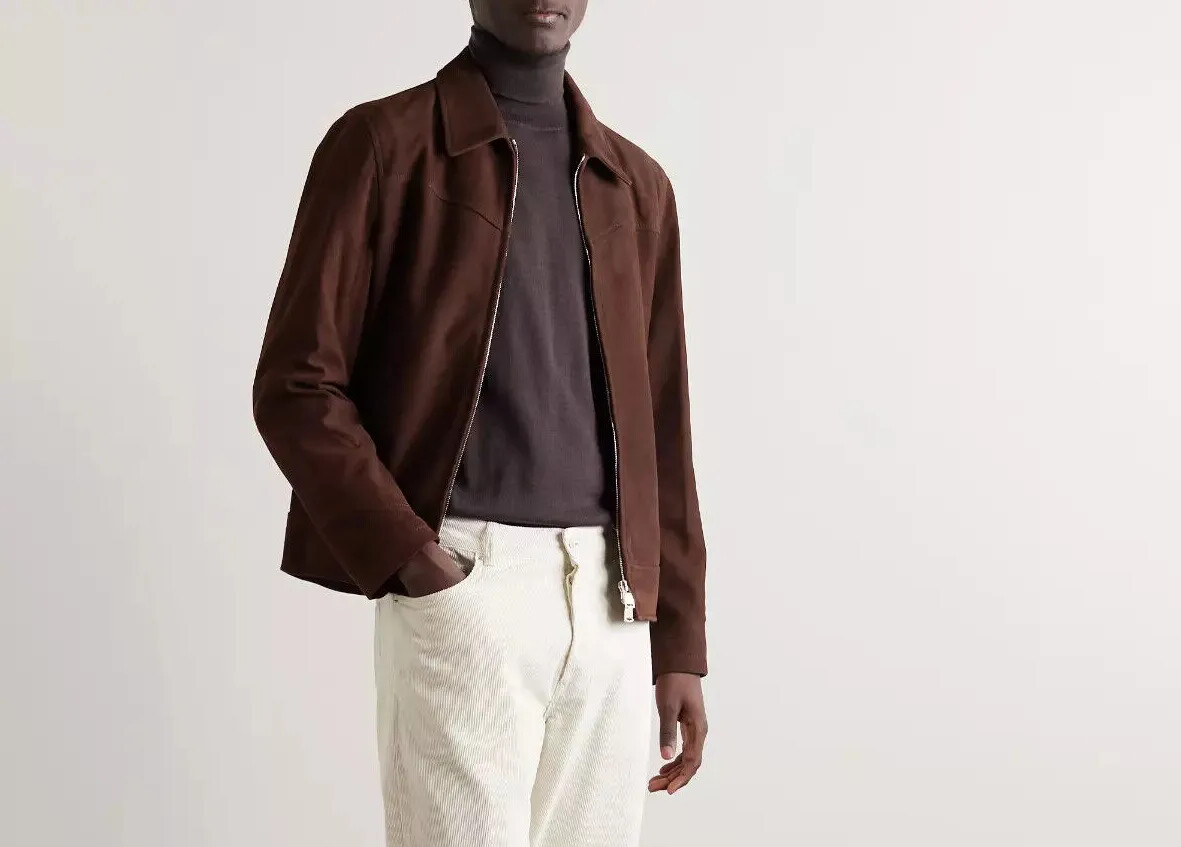 Men Brown Racer Leather Jacket Pure Suede Size XS S M L XL XXL 3XL 4XL 5XL 6XL