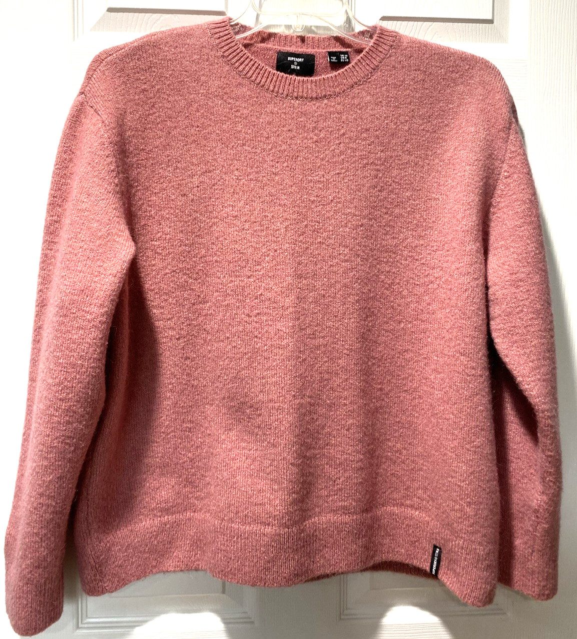 Superdry Pullover Sweater Top Pink Round Neck Long Sleeve Soft Warm Cozy Size L