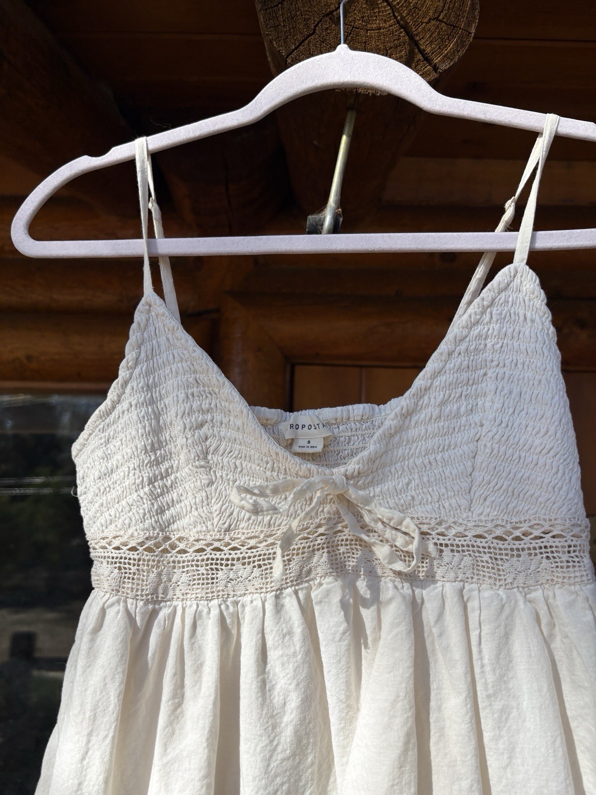 Aeropostale White V-Neck Crochet Sundress Lined Tie Front Bow Cotton S