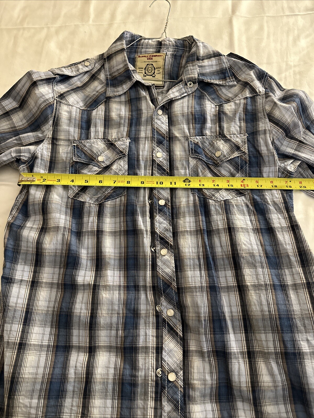Supply Company USA Pearl Snap Western Shirt Mens Large Long Sleeve Blue Striped