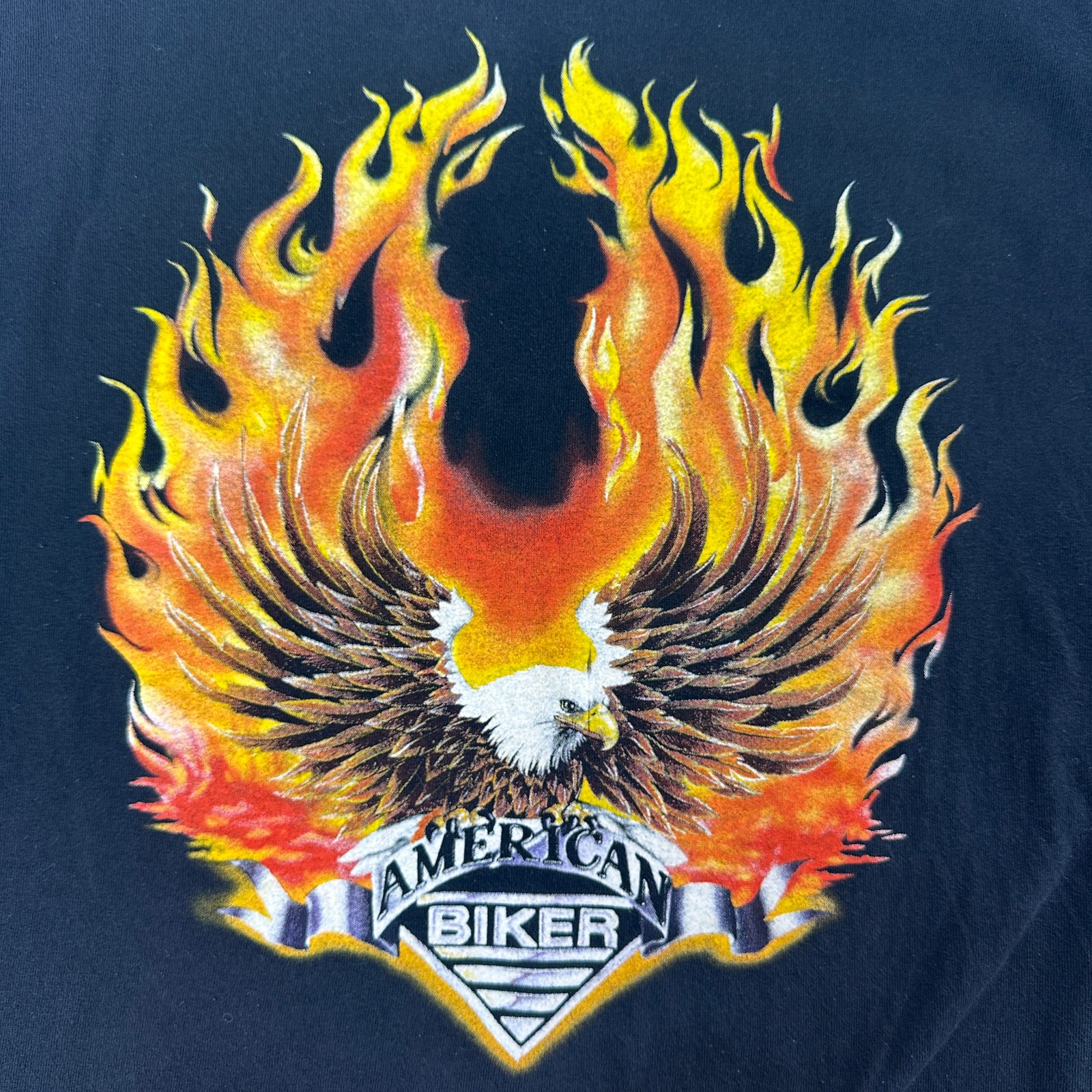 Vintage 90s American Biker Flaming Eagle Motorcycle T-Shirt Sleeveless Black XL
