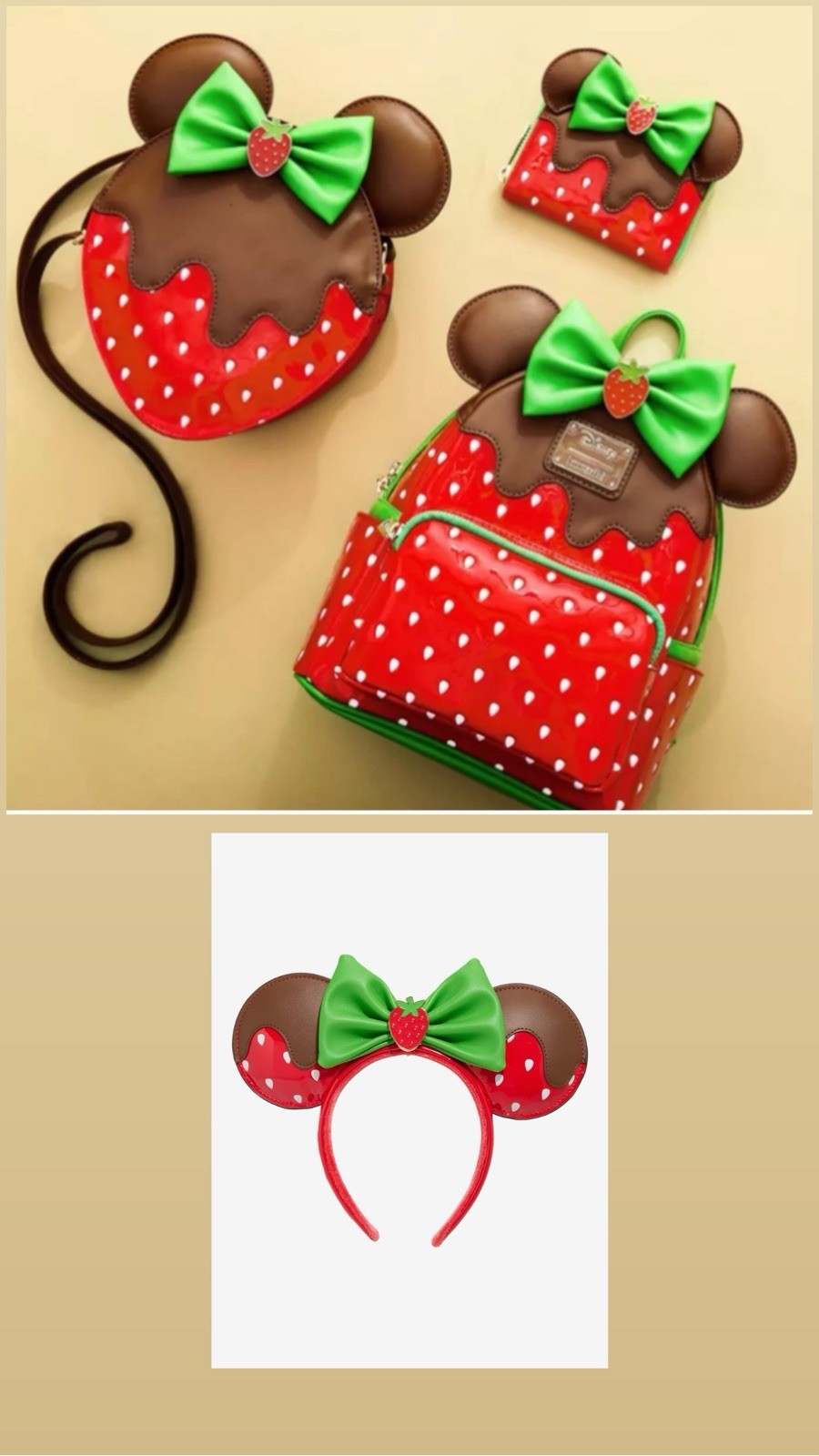 Minnie Mouse Chocolate Dipped Strawberry Scented Ears Backpack Headband Wallet