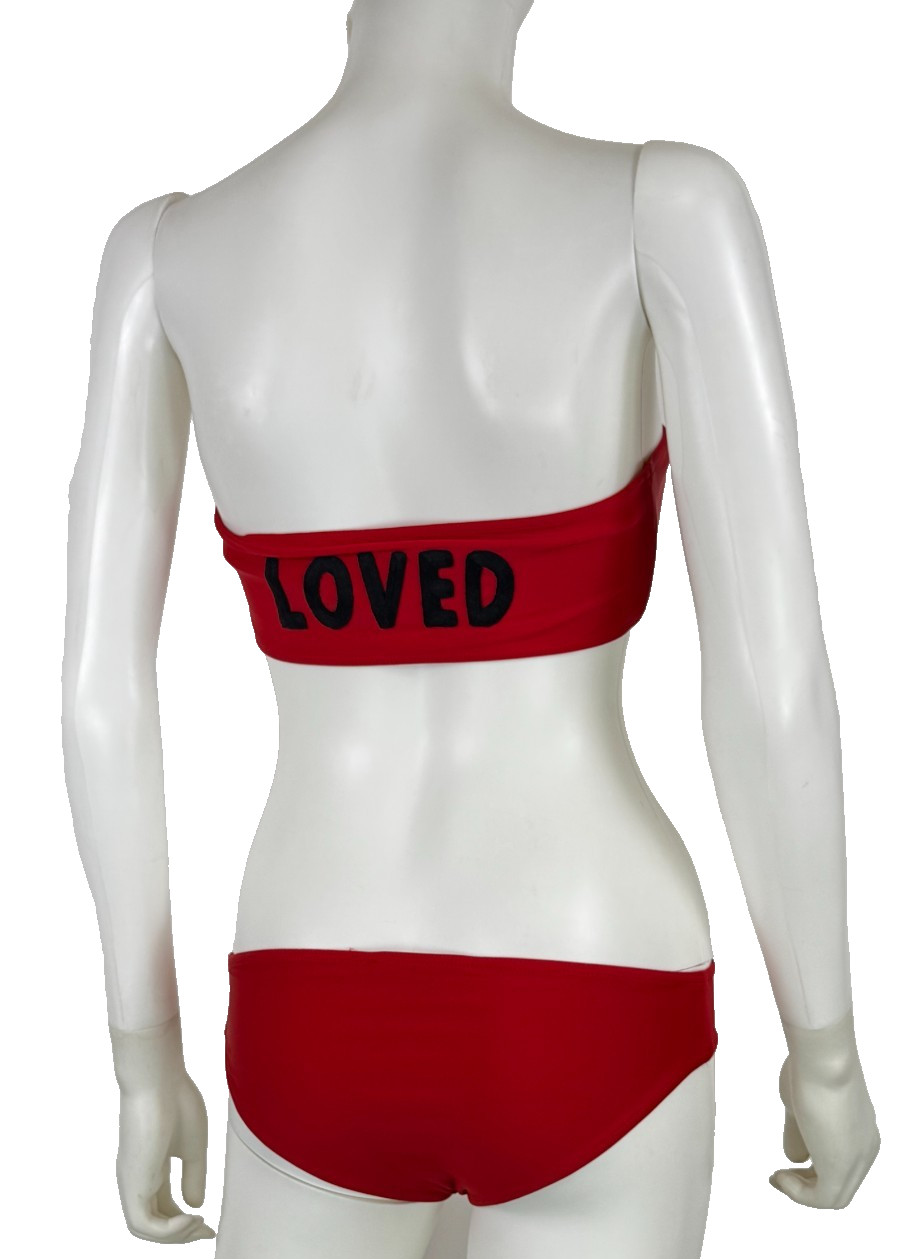 $850 Gucci Auth Red Loved Bikini Top Swimsuit 4 US 40 IT S Swimwear Bandeau Bag