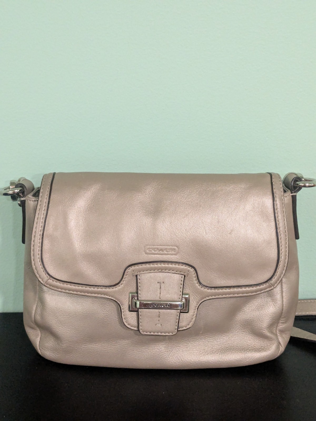 Coach Metallic Champagne Gold Taylor Leather Flap Shoulder Crossbody F25206 2013
