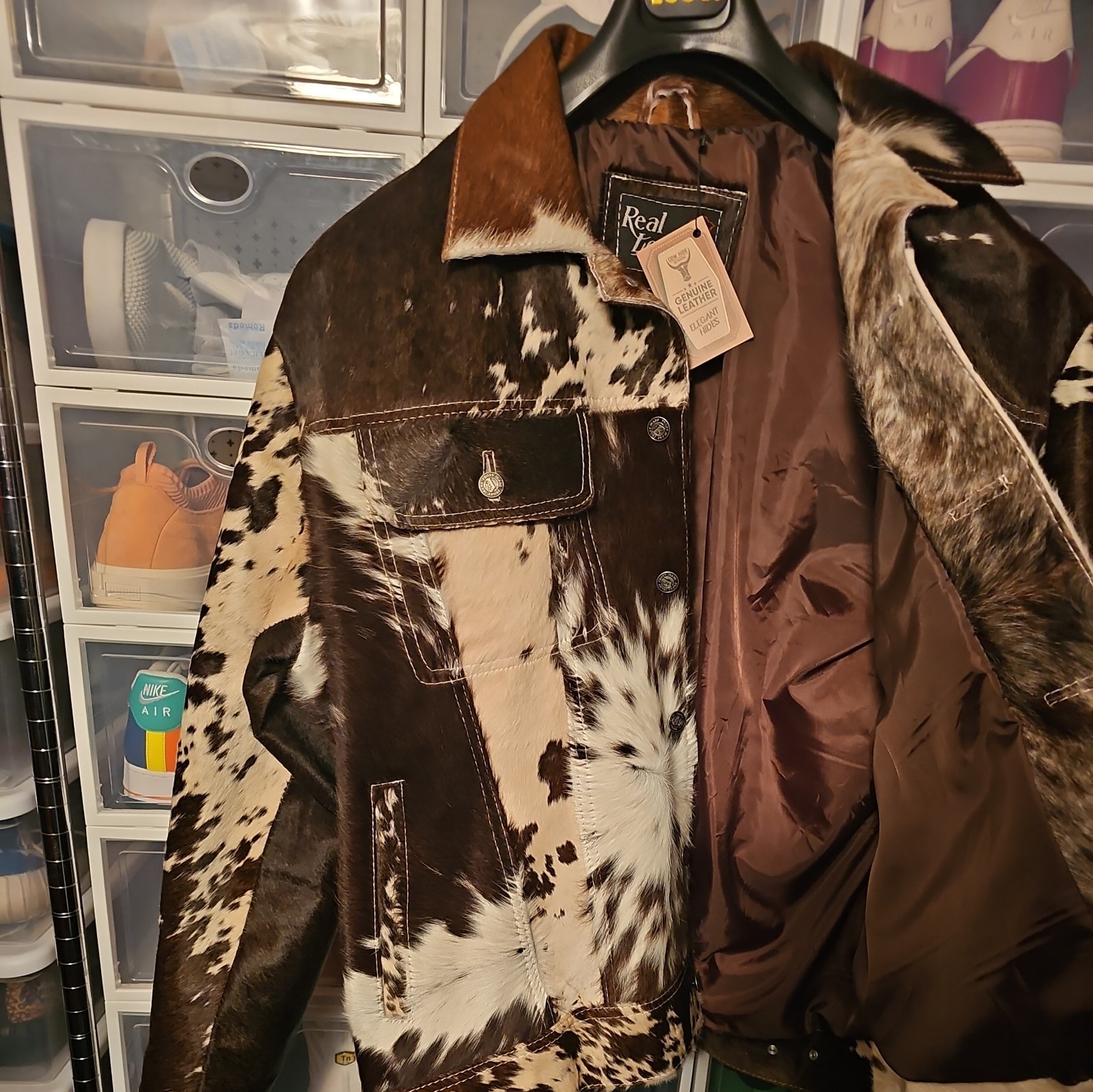 Men’s Western Cowhide Leather Jacket Real Hair-On Pony Skin Stylish Trucker Coat