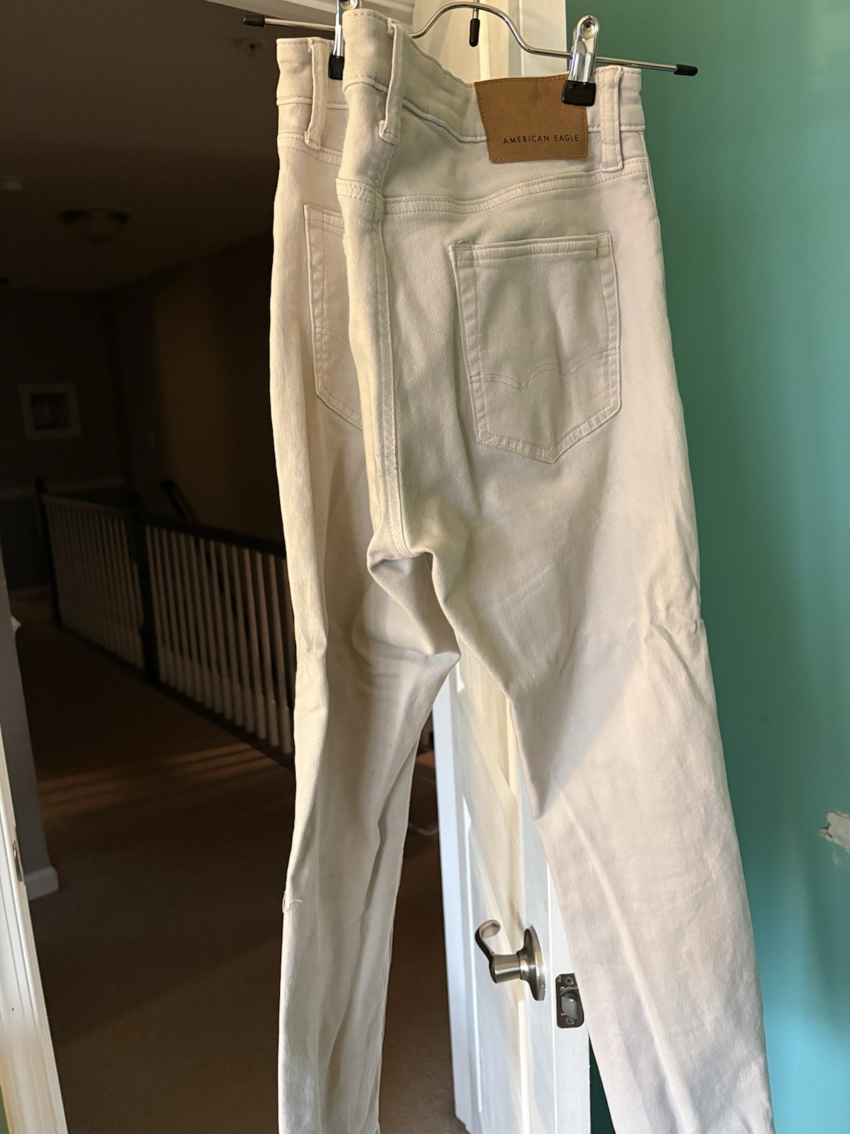 American Eagle Two Jean Combo, 32 Waist 30 Length, Blue Jeans, And Ripped Beige